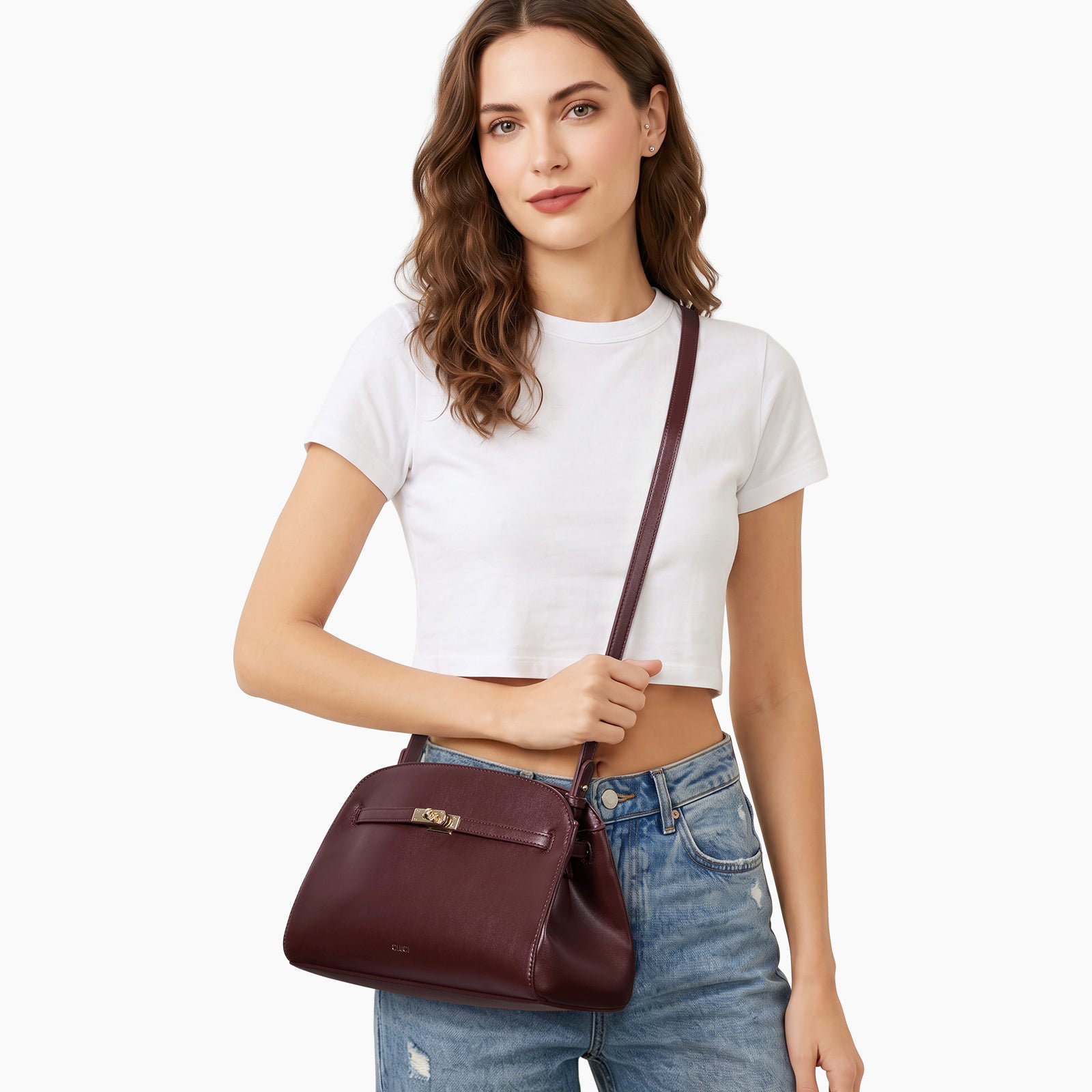 Water Repellent Shoulder Handbags with 2 Adjustable Straps Leather Crossbody Bag