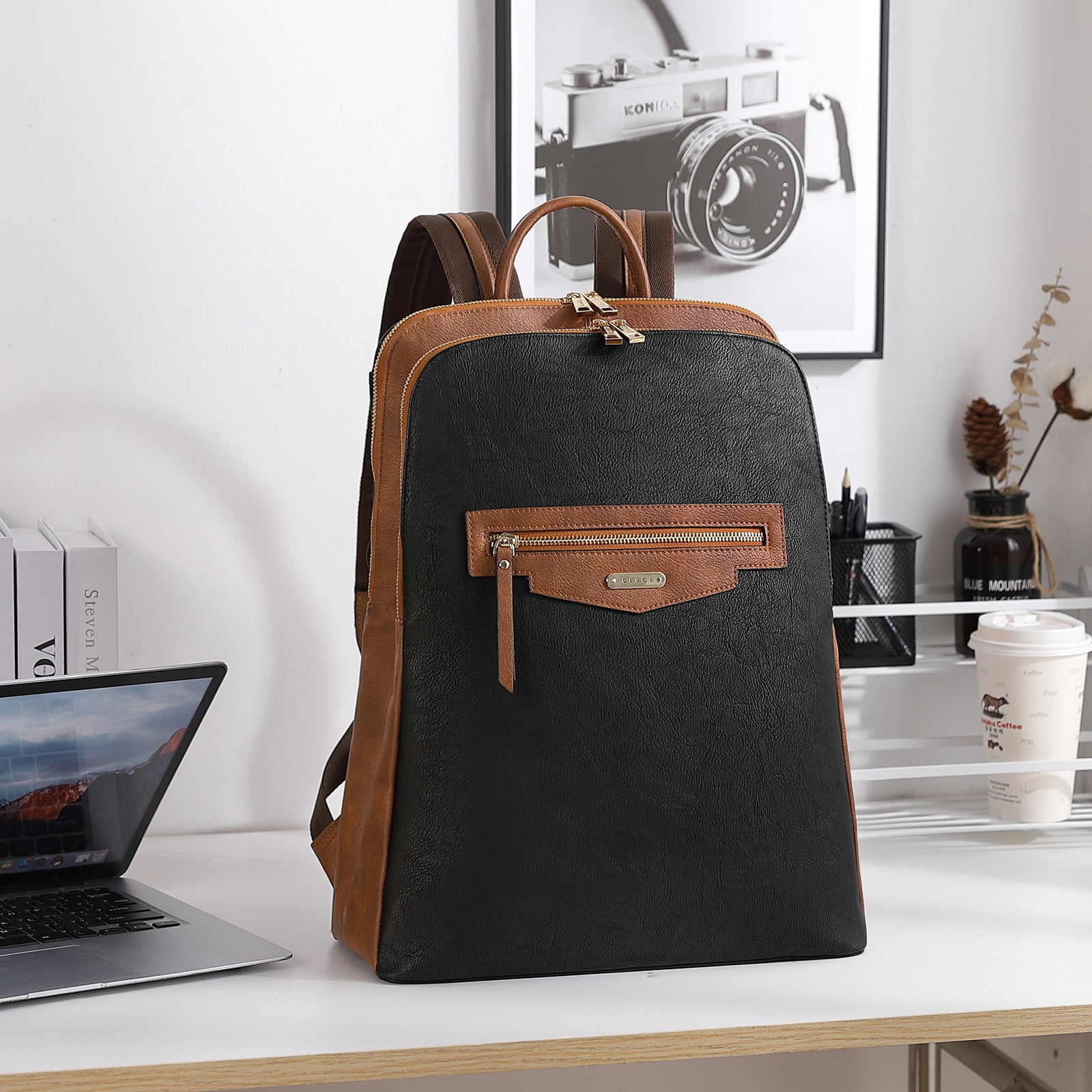 CLUCI Leather Laptop Backpack for Women 15.6 inch Computer Bag Travel Business Daypack