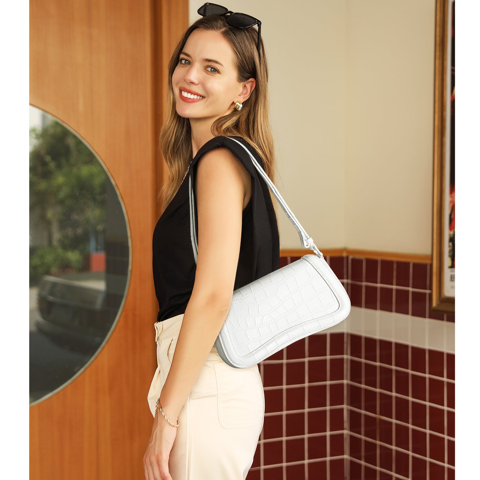 CLUCI Leather Shoulder Baguette Bags for Women
