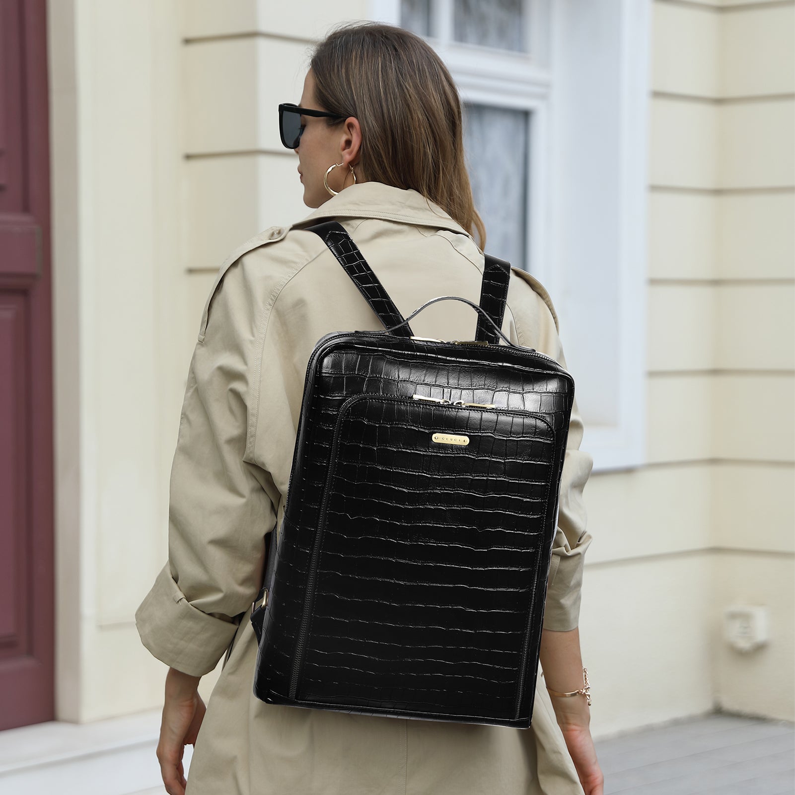 CLUCI Leather Laptop Backpack for Women 15.6 inch Computer Bag Large Travel Vintage College Daypack Business Bags