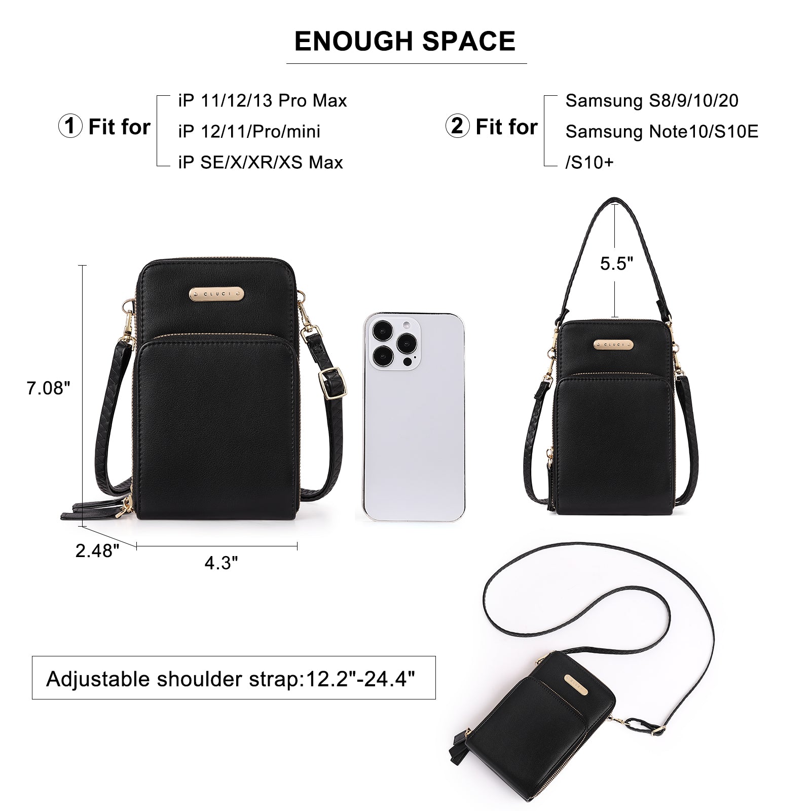 CLUCI Small Crossbody Bag for Women Leather Cellphone Shoulder Purses Fashion Travel Designer Wallet