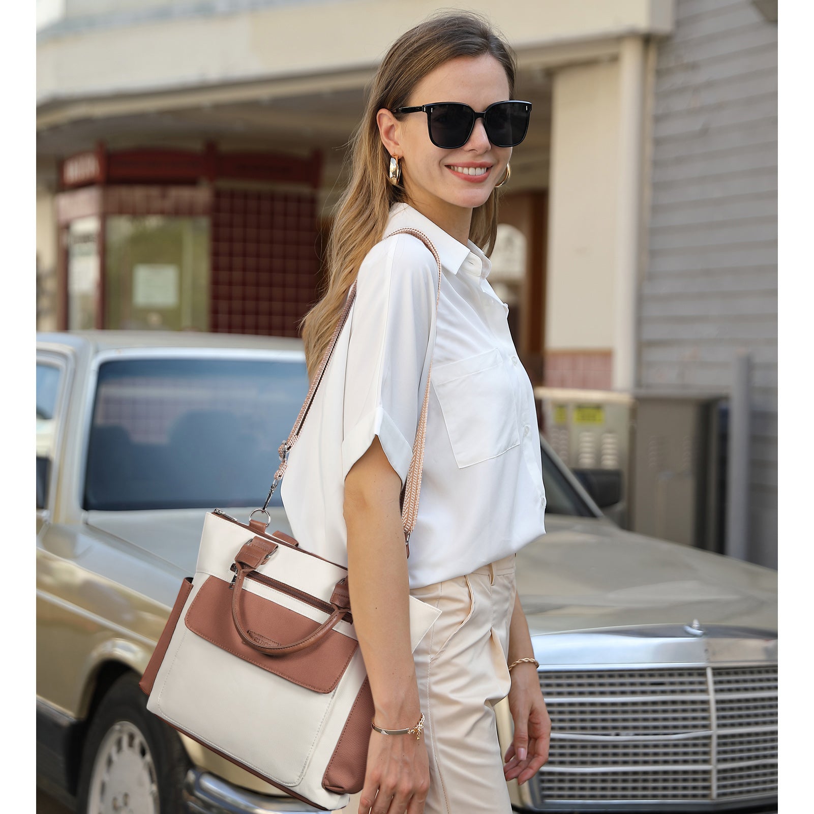 Tote Bags for Women Soft Canvas Multi-Pocket Shoulder Bag with Adjustable Strap