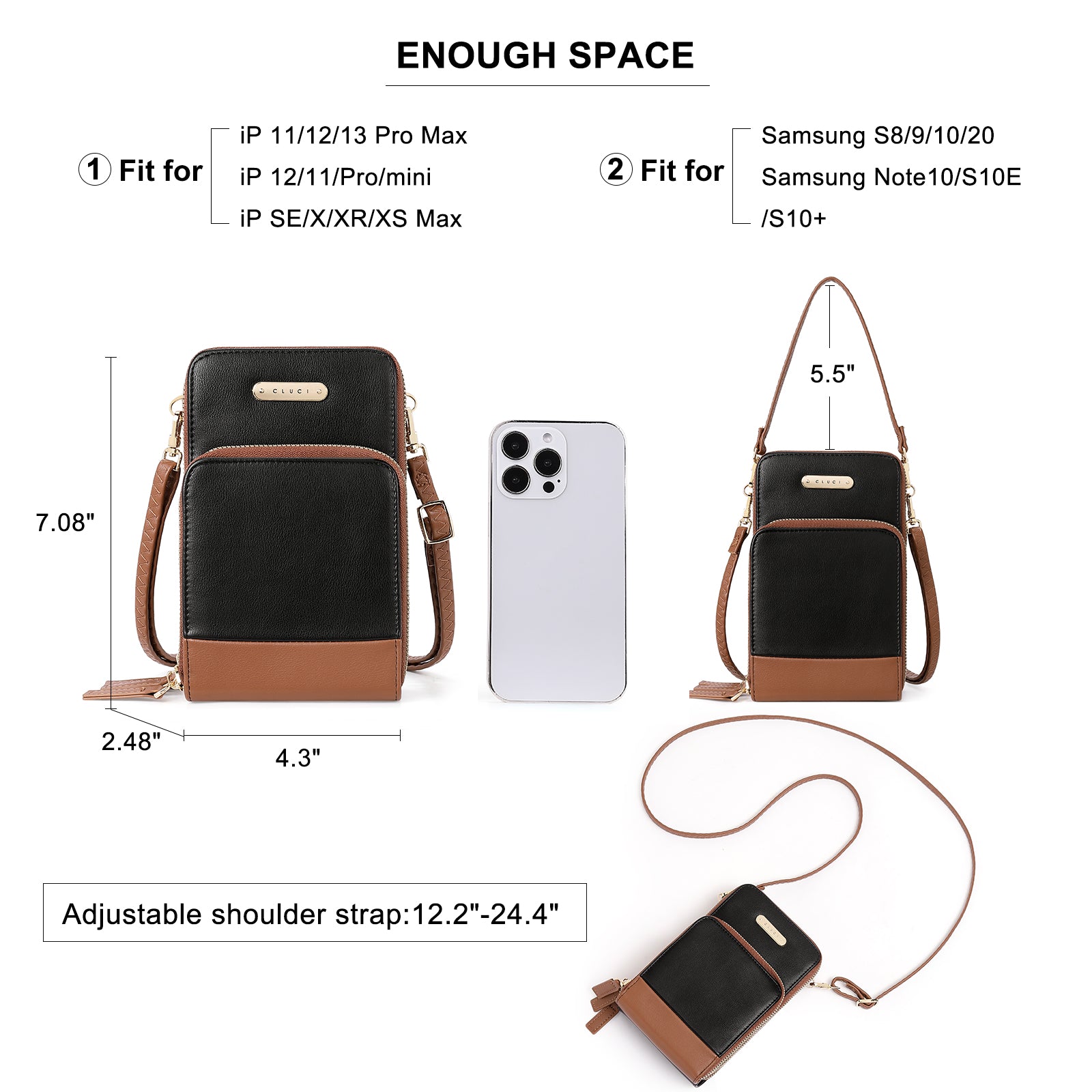 CLUCI Small Crossbody Bag for Women Leather Cellphone Shoulder Purses Fashion Travel Designer Wallet