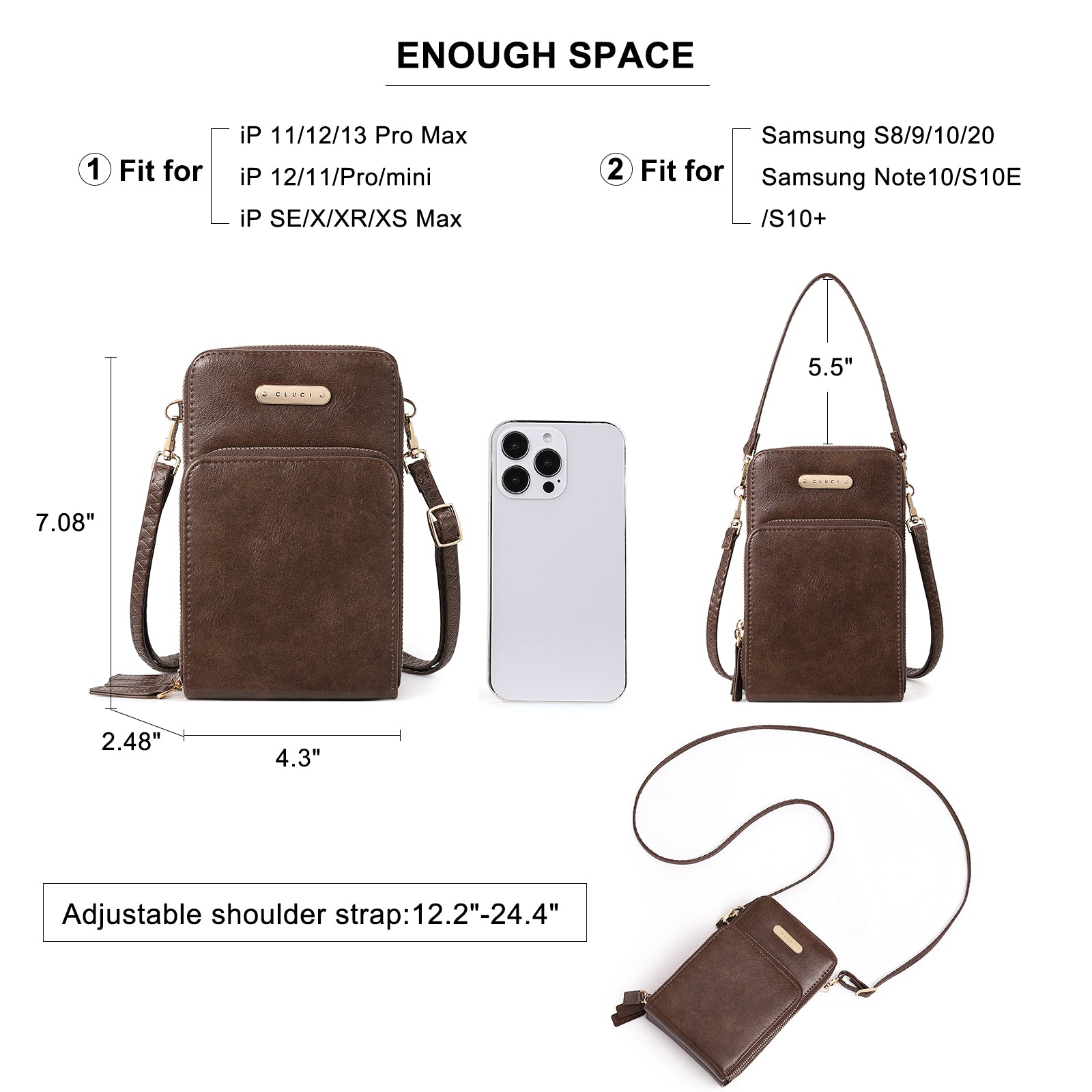 CLUCI Small Crossbody Bag for Women Leather Cellphone Shoulder Purses Fashion Travel Designer Wallet
