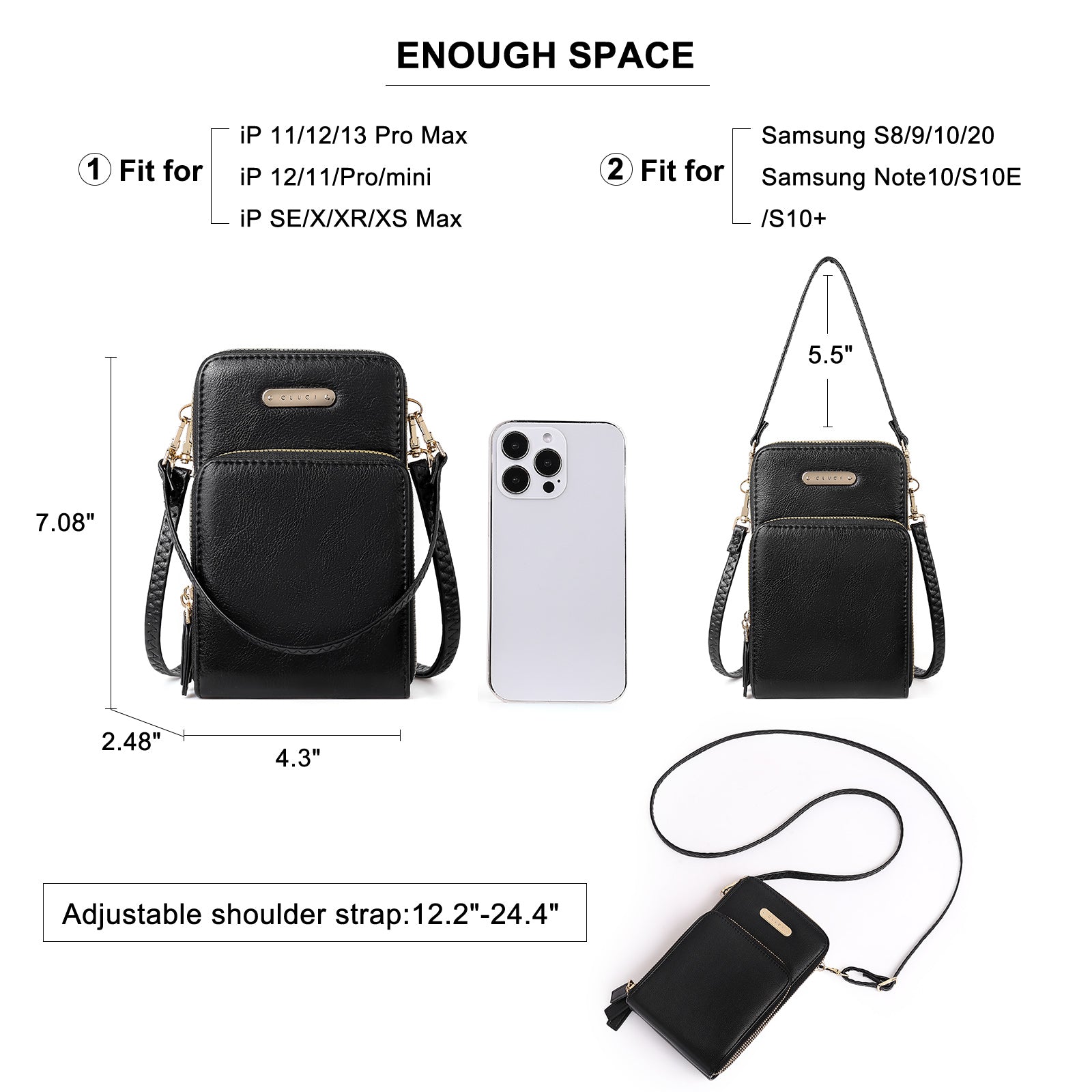 CLUCI Small Crossbody Bag for Women Leather Cellphone Shoulder Purses Fashion Travel Designer Wallet