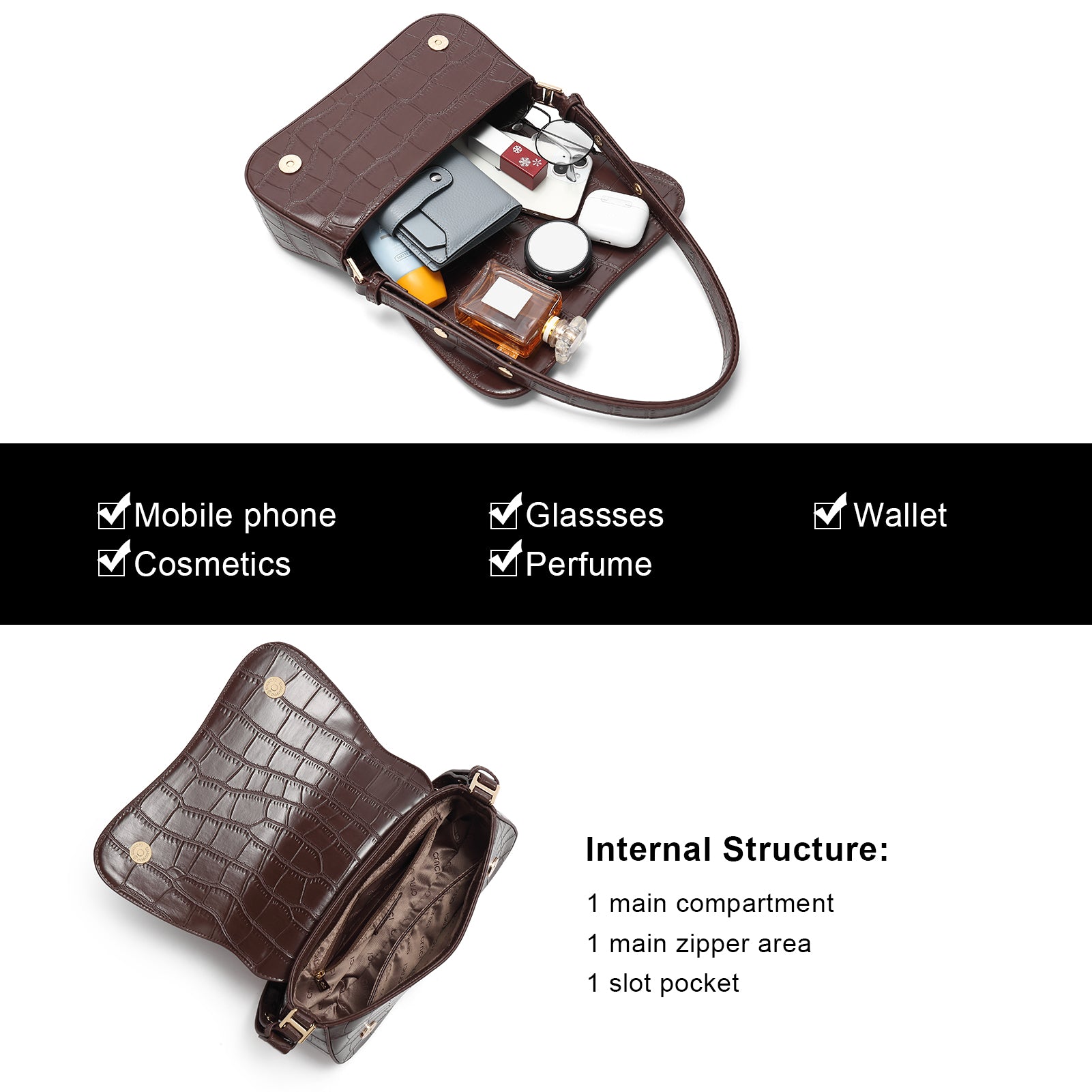 CLUCI Leather Shoulder Baguette Bags for Women
