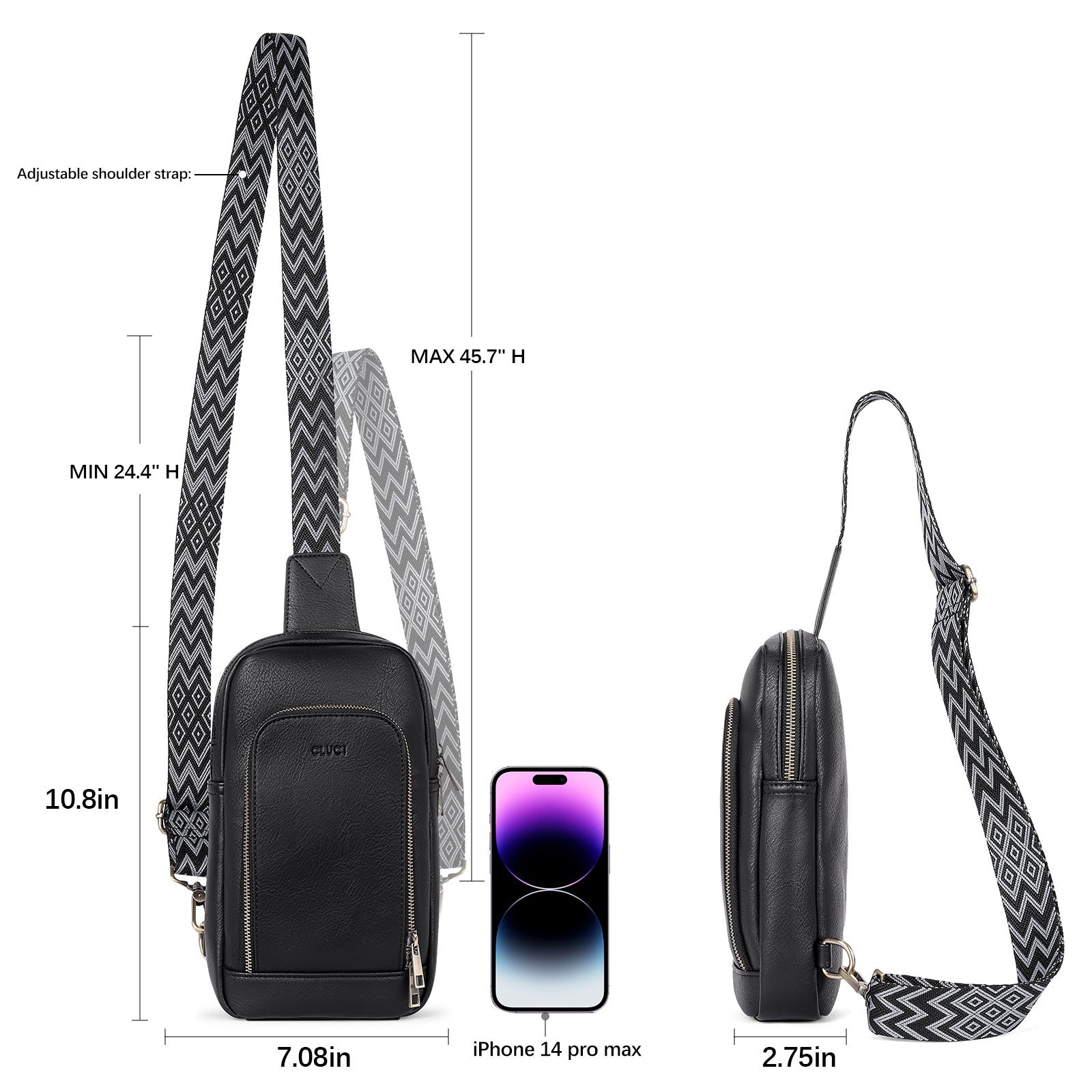 CLUCI Large PU Leather Crossbody Sling Bag for Women Travel Hiking Cycling
