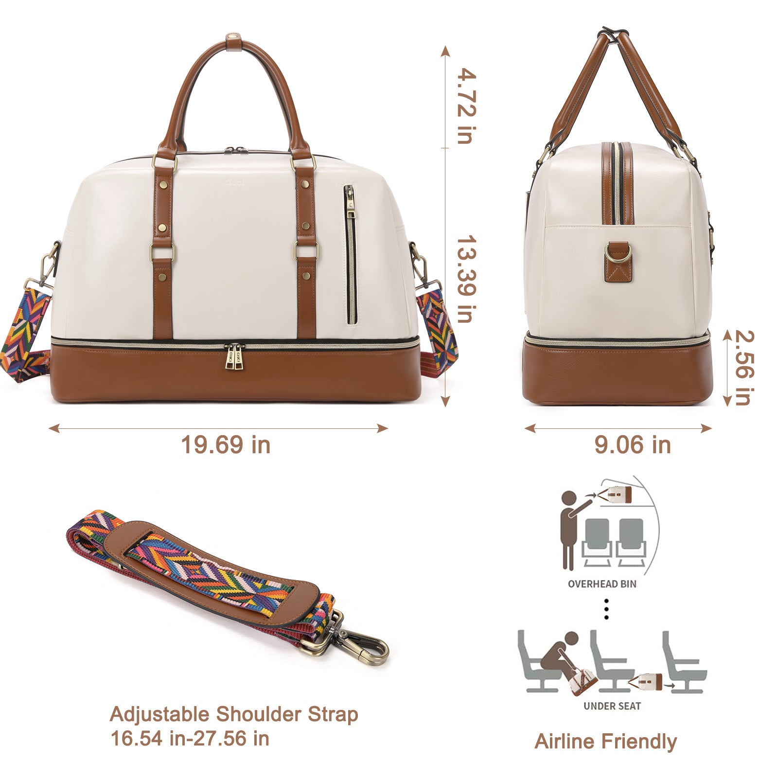CLUCI Weekender Bag for Women Leather Overnight Carry on Travel Duffel Bags with Shoe Compartment