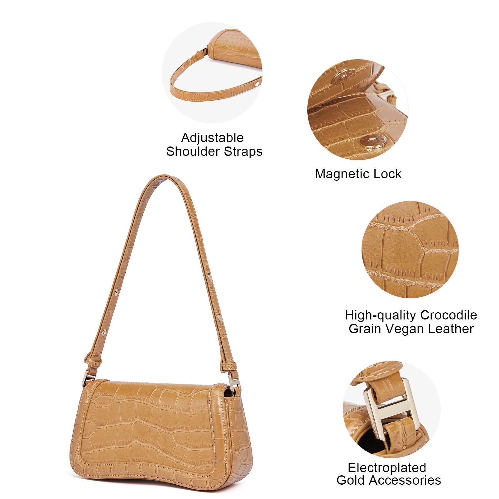 CLUCI Leather Shoulder Baguette Bags for Women