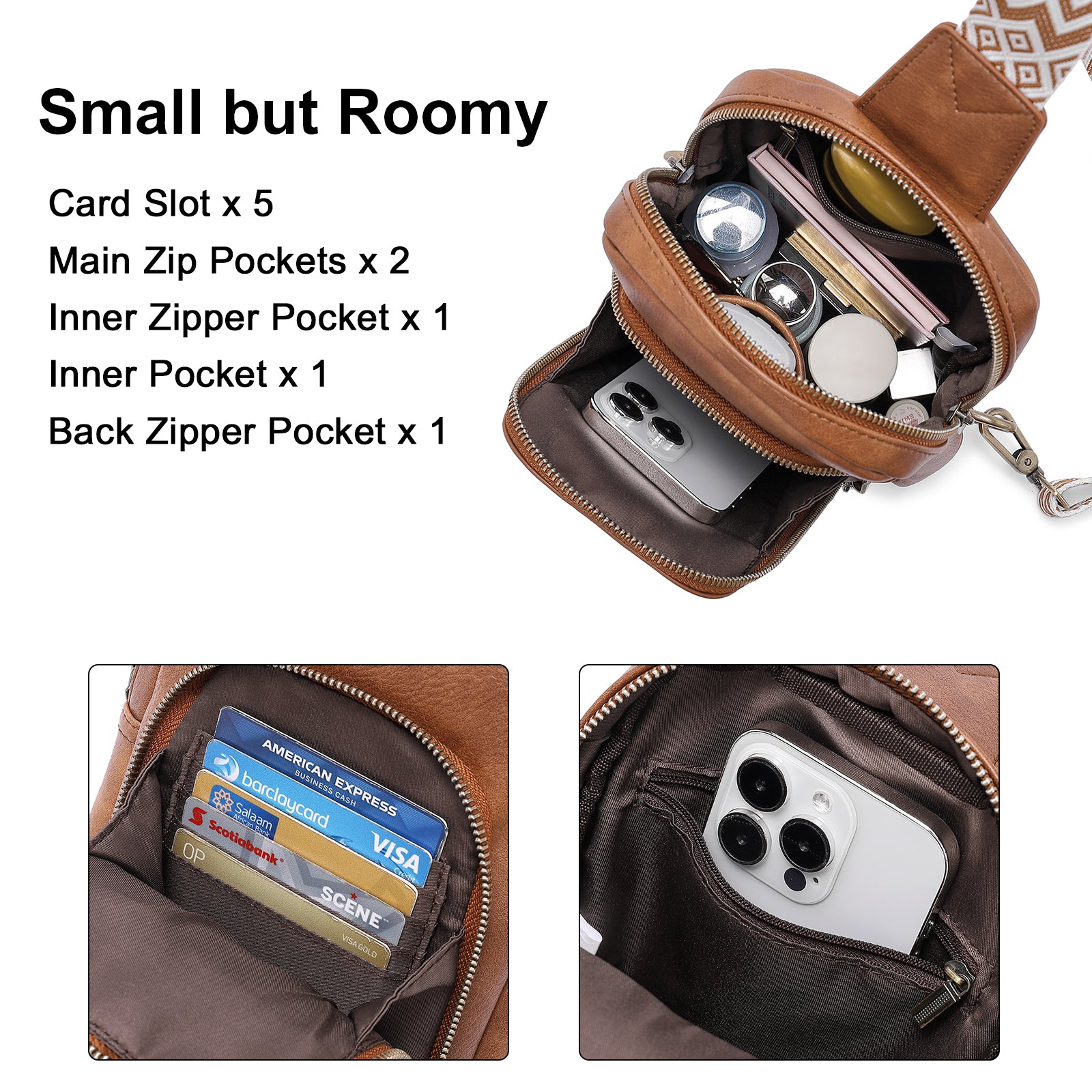 CLUCI Large PU Leather Crossbody Sling Bag for Women Travel Hiking Cycling