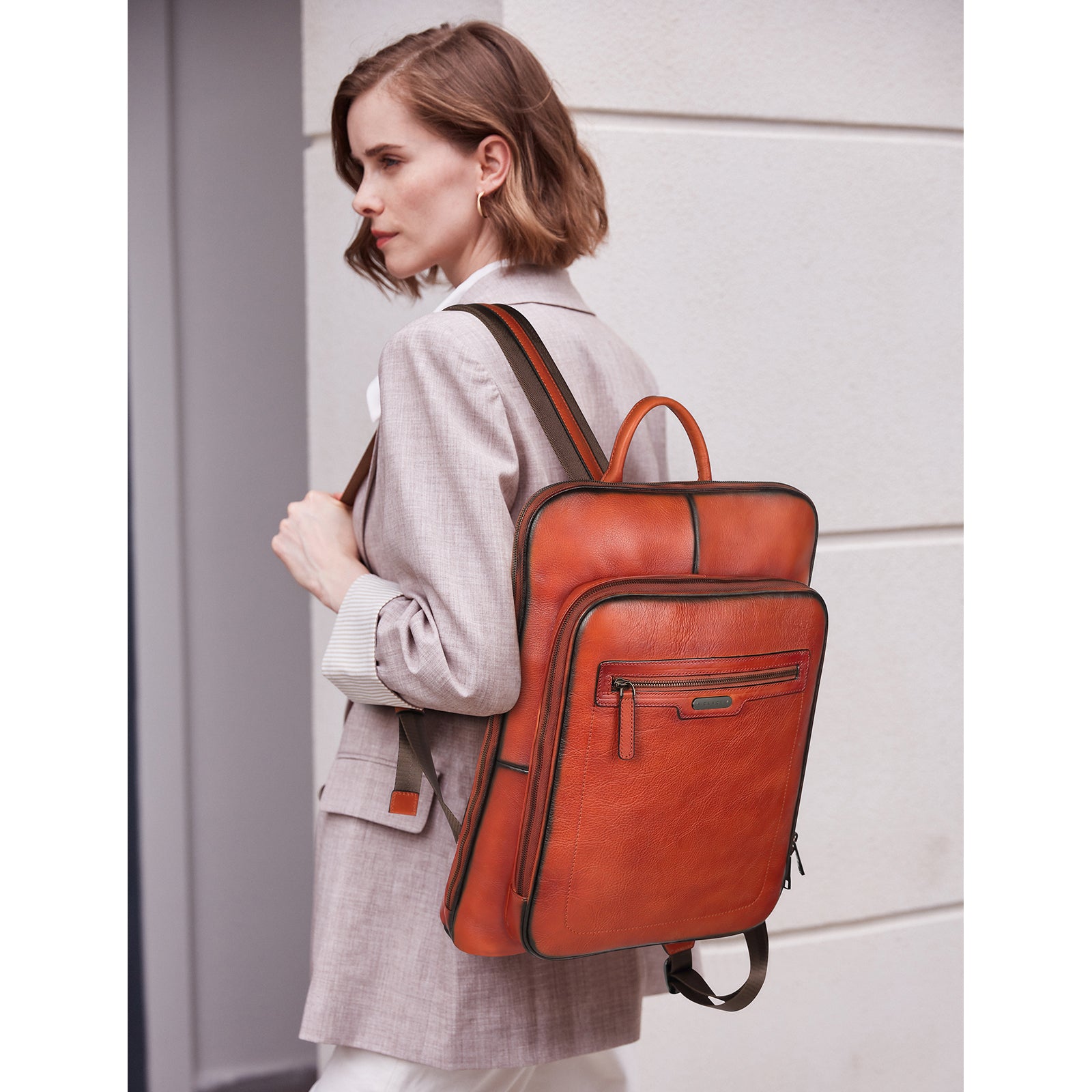 CLUCI Women Laptop Backpack Purse Vegetable Tanned Full Grain Leather 15.6 inch Computer Bag Business Casual Travel Daypack