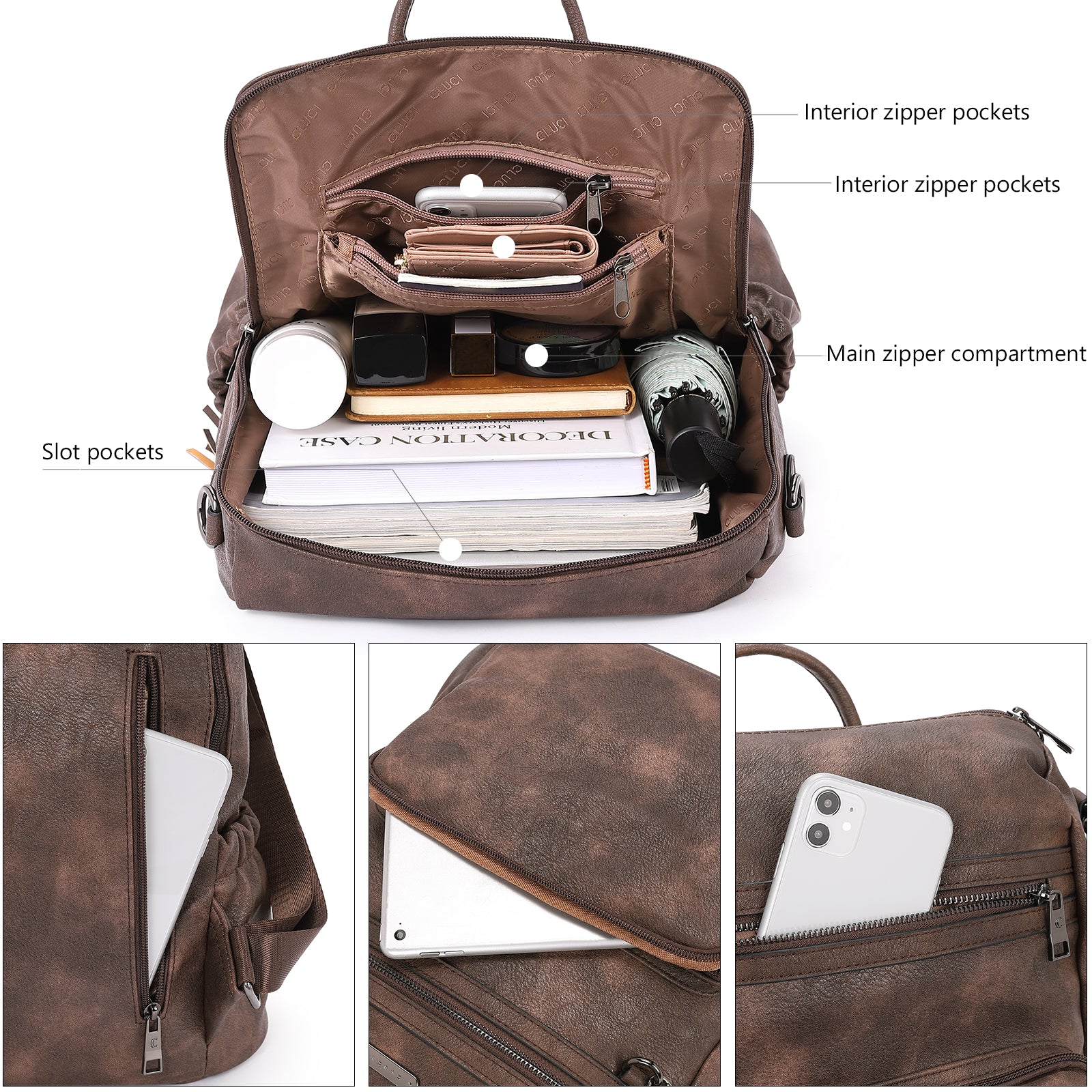Greene Women's Leather Backpack Purse For Commuting | Two-Toned Vintage