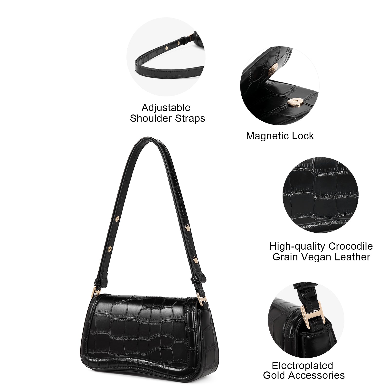 CLUCI Leather Shoulder Baguette Bags for Women