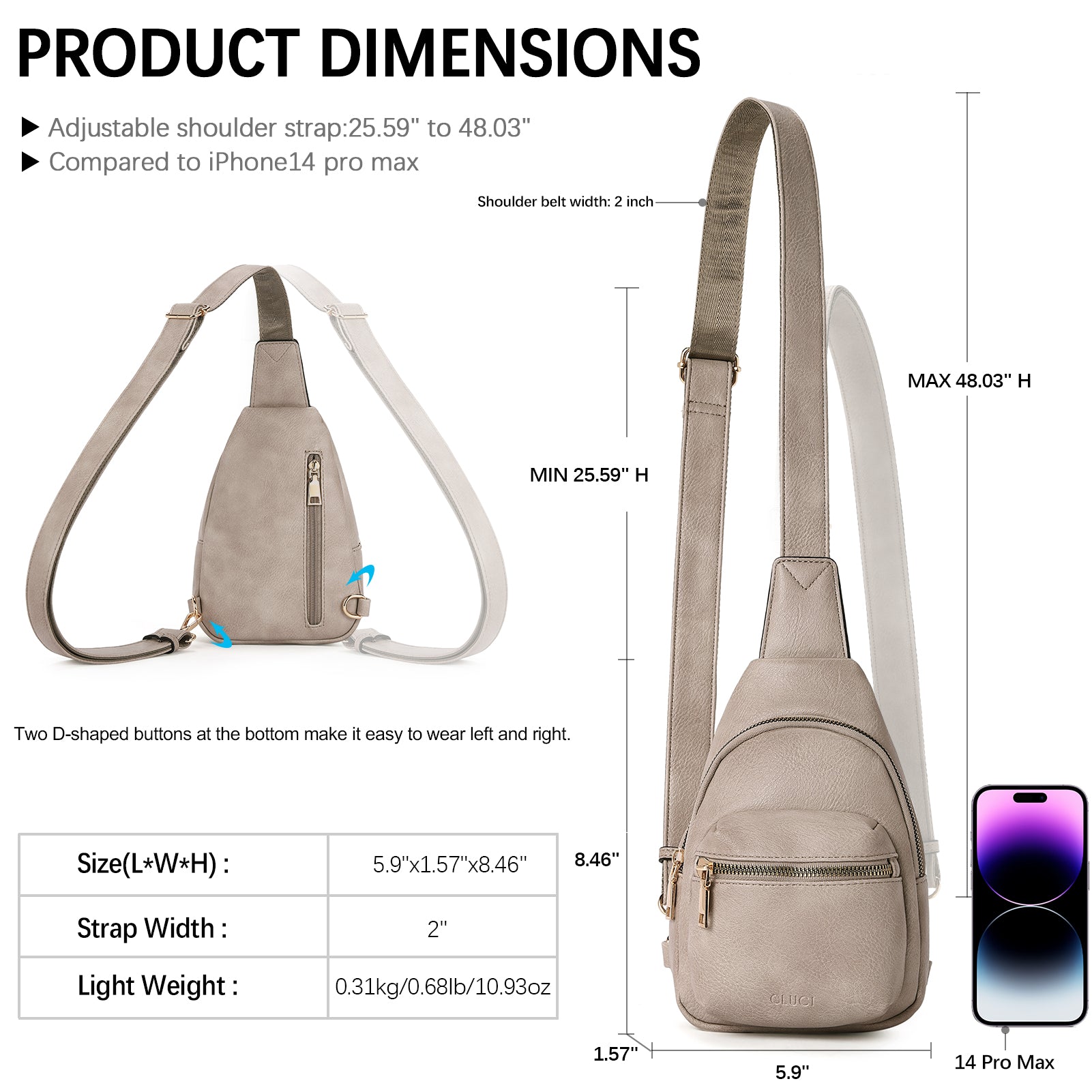 CLUCI Small Sling Bag Leather Crossbody Fanny Packs Trendy Women's Chest Bag