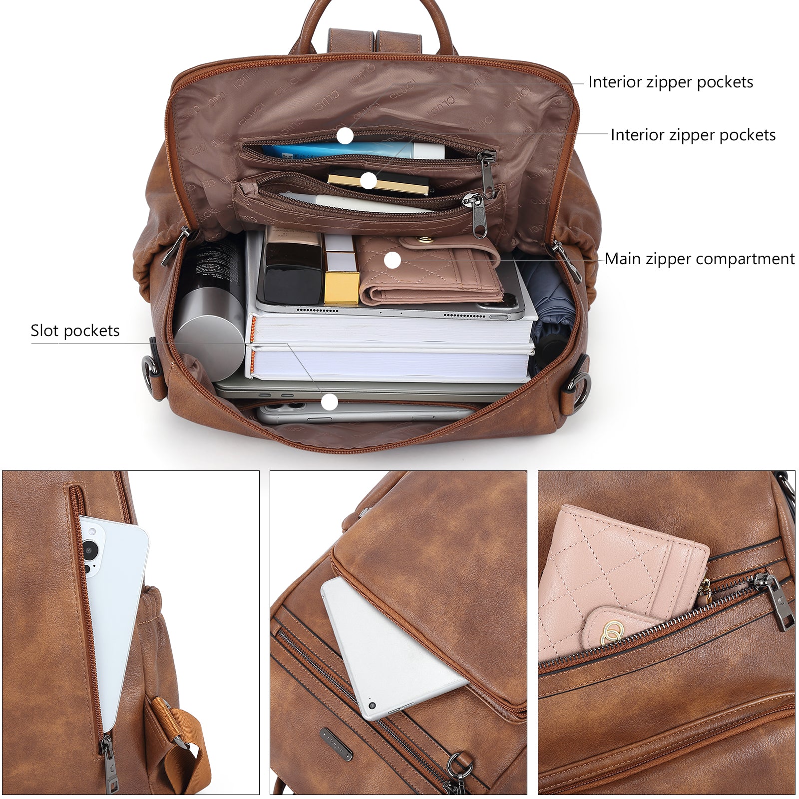 Greene Women's Leather Backpack Purse For Commuting | Two-Toned Vintage