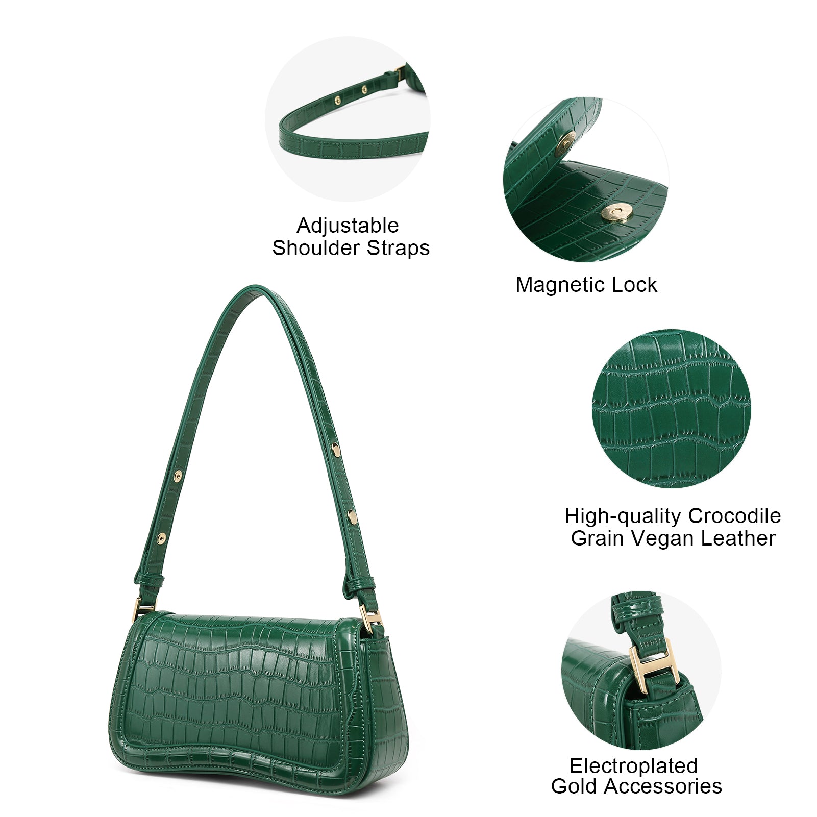 CLUCI Leather Shoulder Baguette Bags for Women
