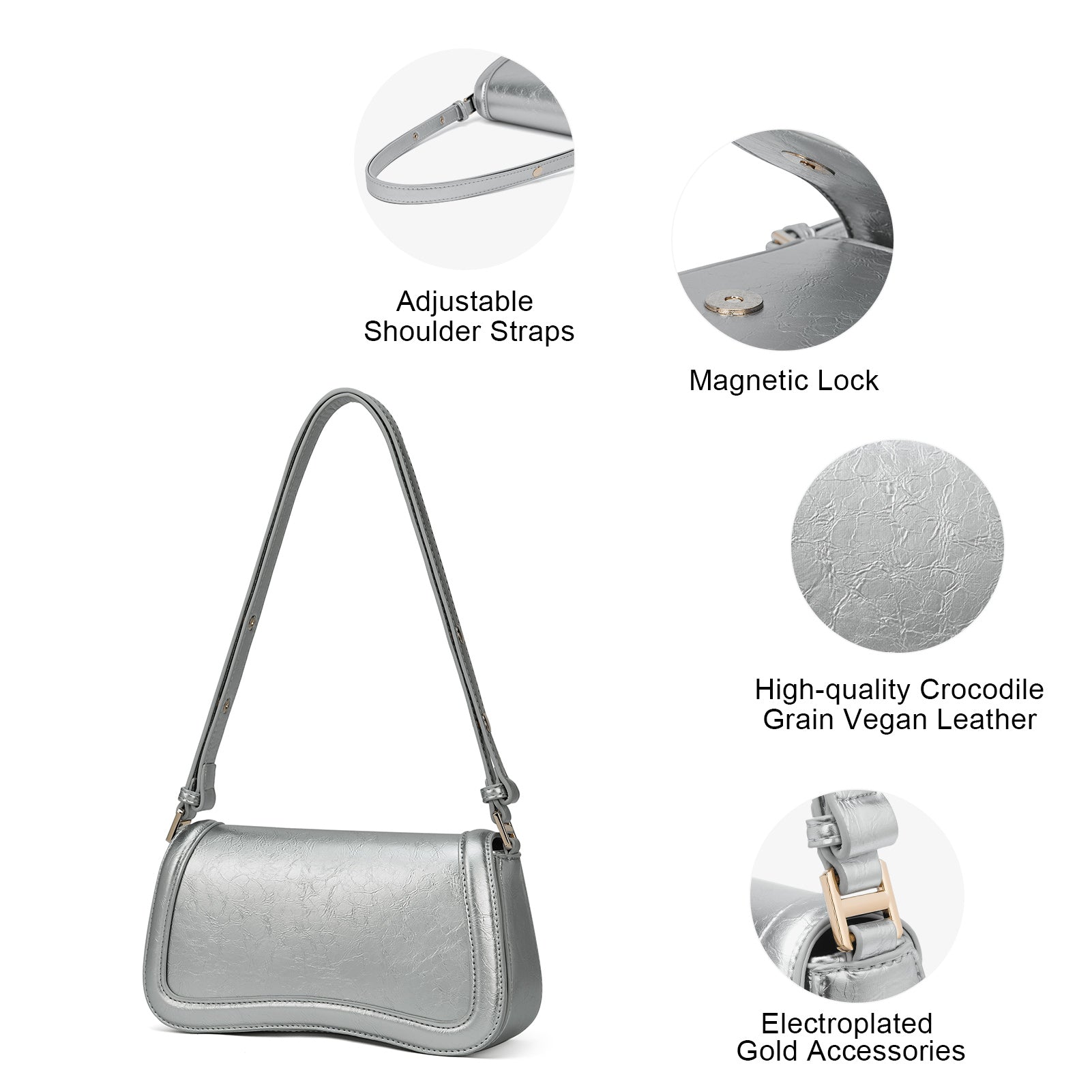 CLUCI Leather Shoulder Baguette Bags for Women