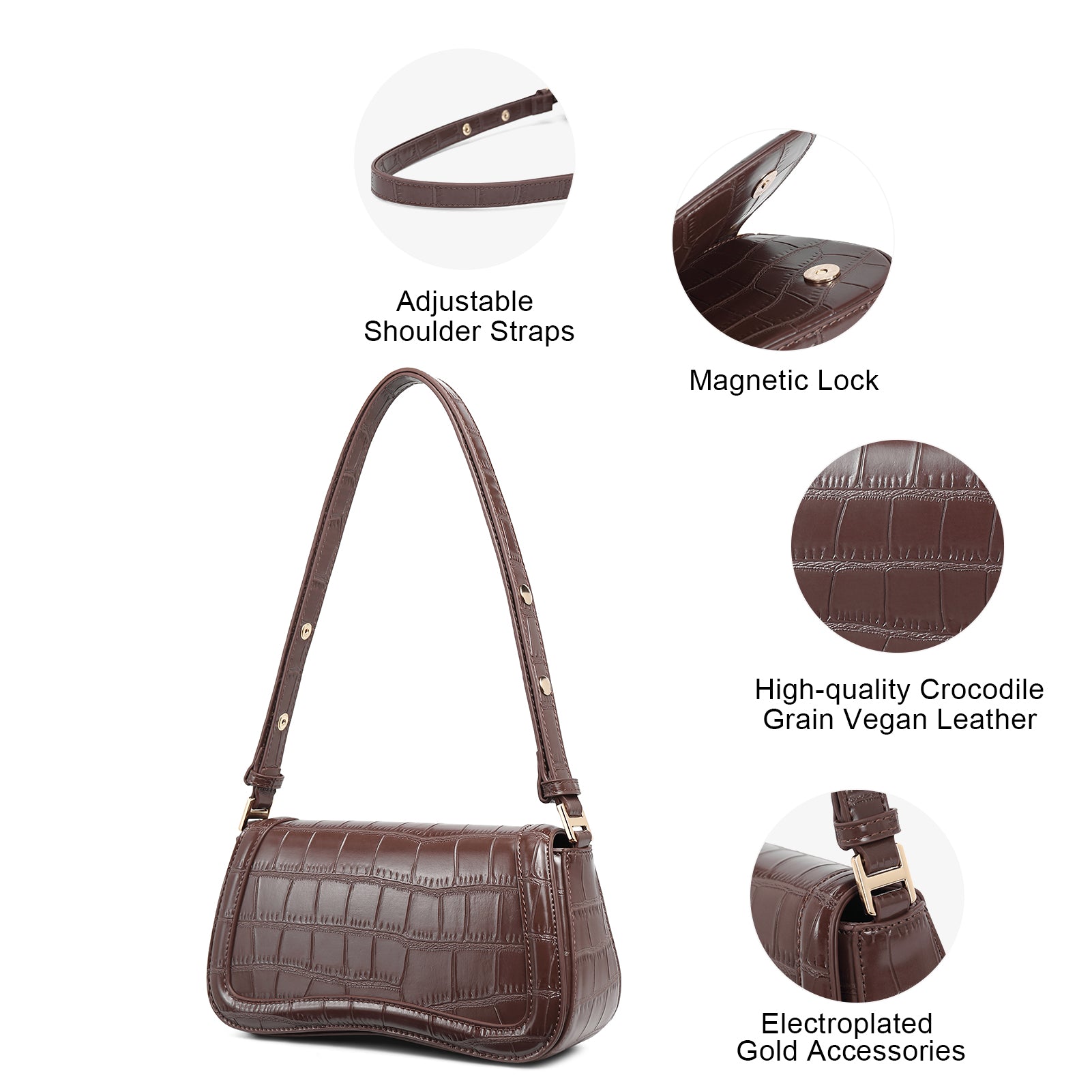 CLUCI Leather Shoulder Baguette Bags for Women