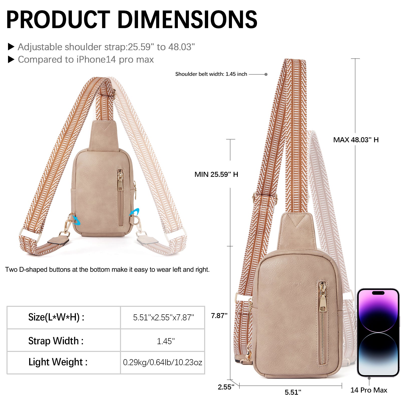 CLUCI Small Vegan Leather Sling Bag for Women  Crossbody Chest Bags Trendy