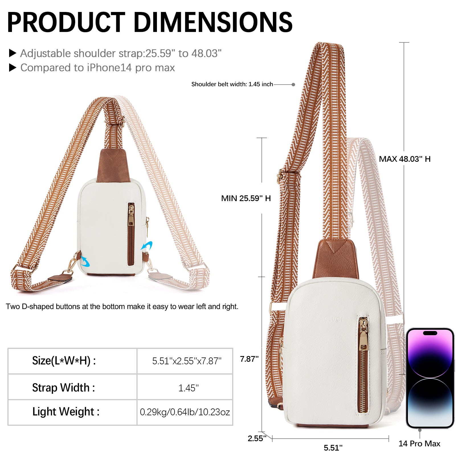 CLUCI Small Vegan Leather Sling Bag for Women  Crossbody Chest Bags Trendy