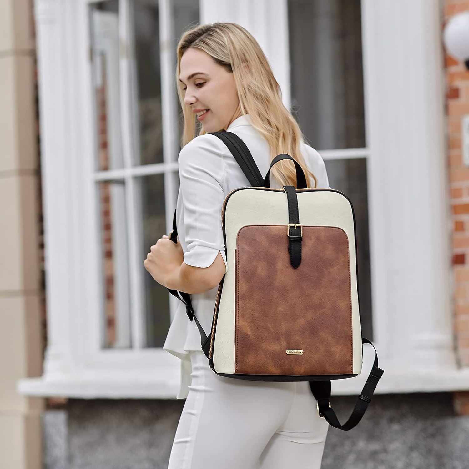 CLUCI Leather 15.6 inch Laptop Backpack Purse for Women Stylish Laptop Bag Work Computer Backpack College Bookbag