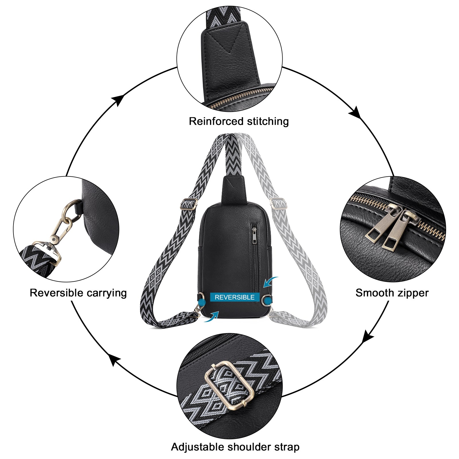 CLUCI Large PU Leather Crossbody Sling Bag for Women Travel Hiking Cycling