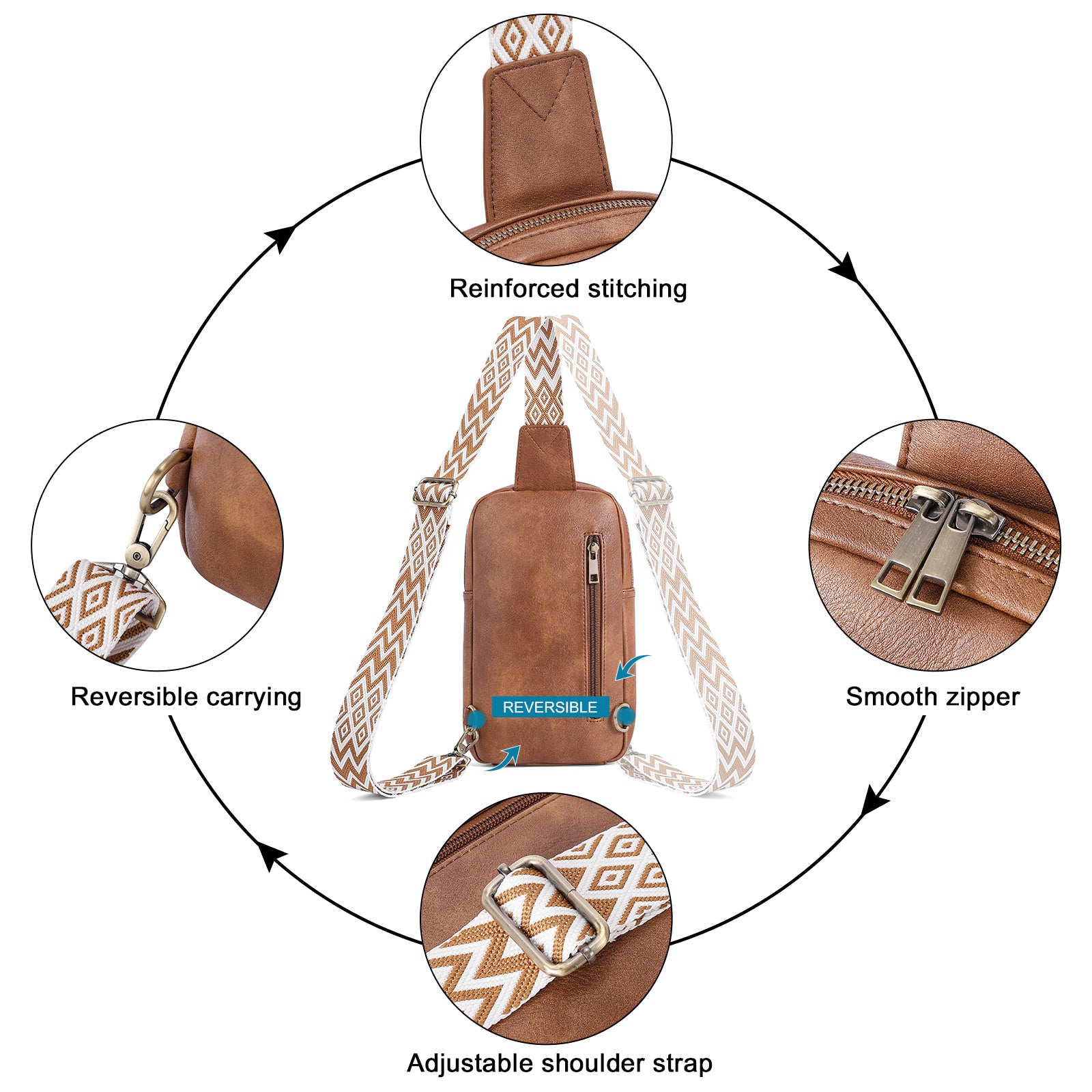 CLUCI Large PU Leather Crossbody Sling Bag for Women Travel Hiking Cycling