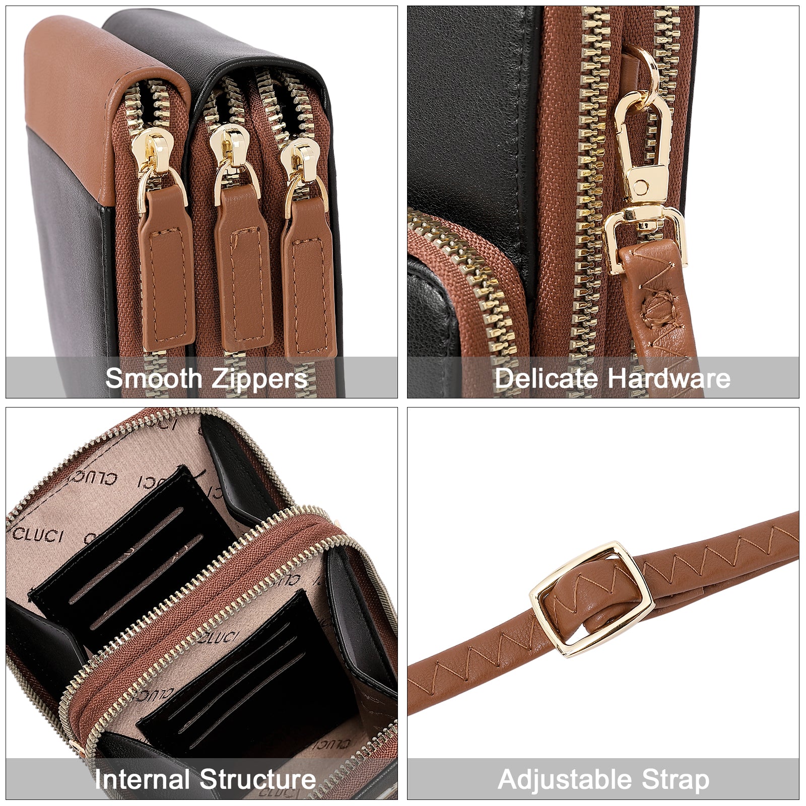 CLUCI Small Crossbody Bag for Women Leather Cellphone Shoulder Purses Fashion Travel Designer Wallet