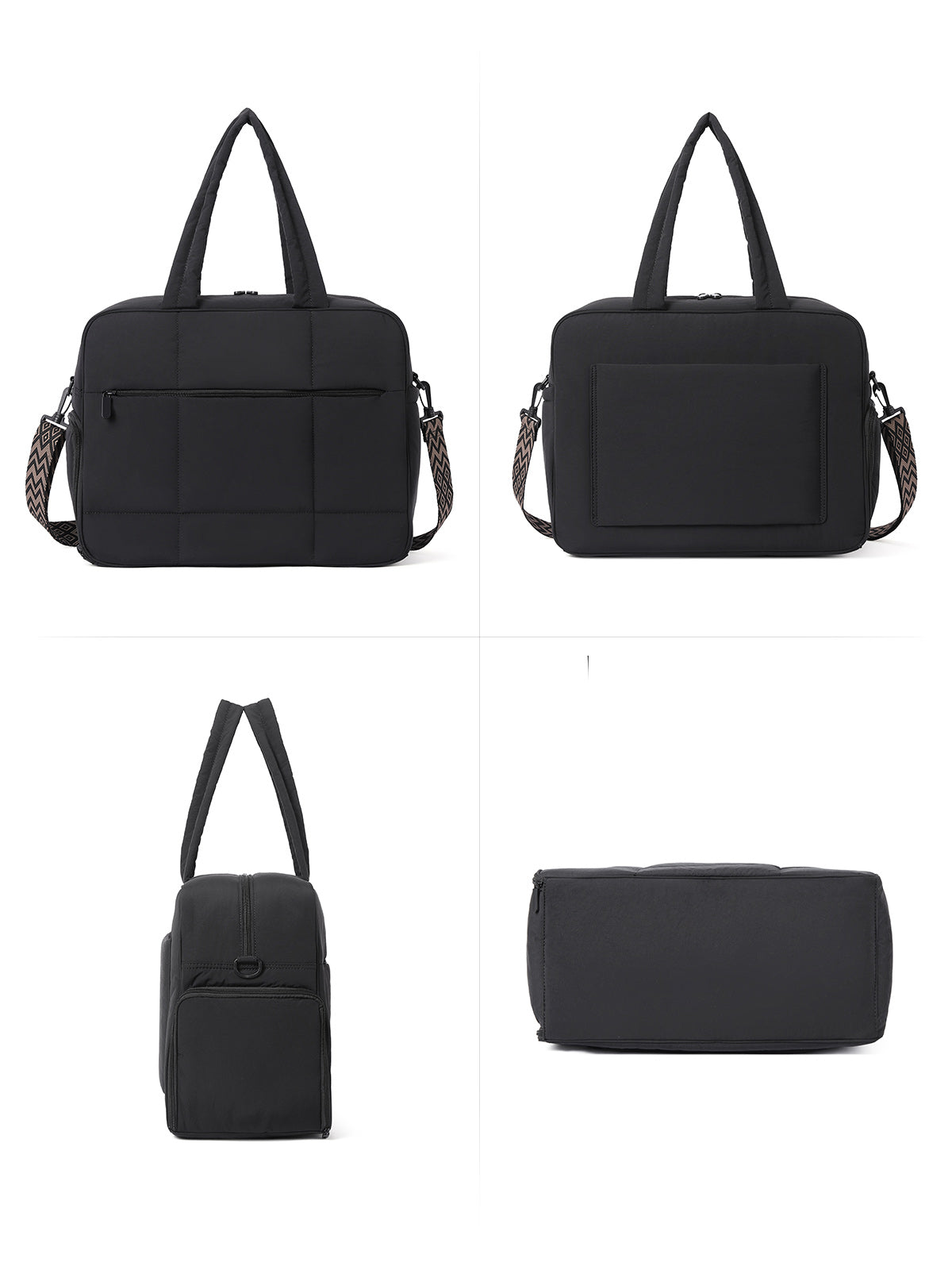 CLUCI Weekender Travel Bag for Women Puffer Tote Bag Carry On Duffle Overnight Bags with Shoe Compartment Black