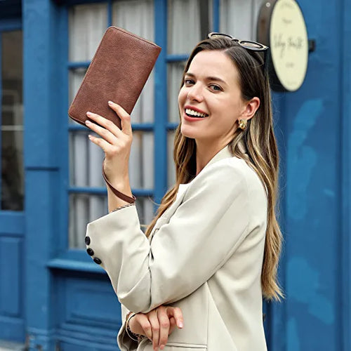 CLUCI Women Wallet Leather RFID Blocking With Wristlet