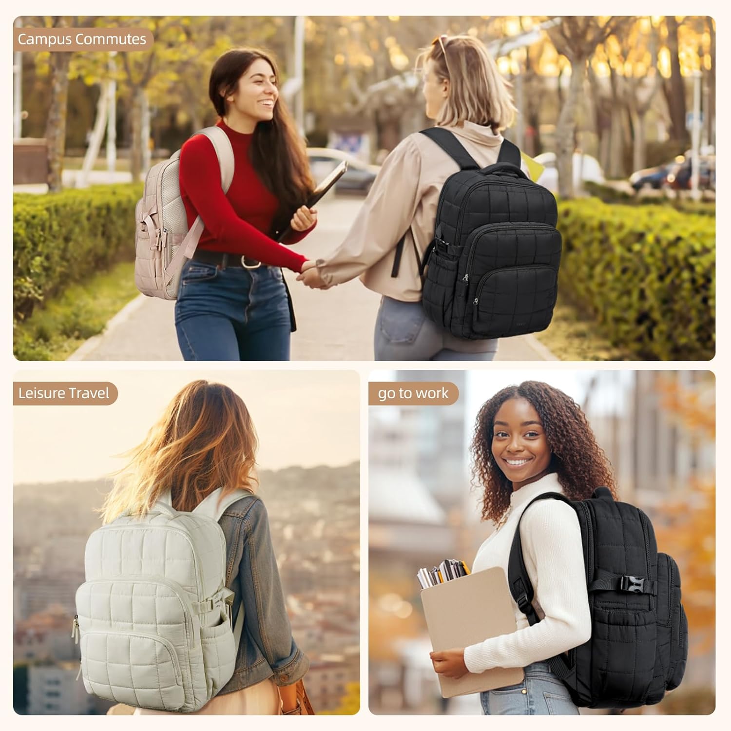 CLUCI 17.3'' Puffer Quilted Laptop Backpack for Women