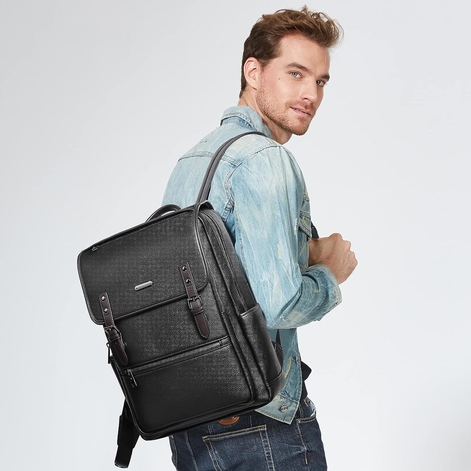 Koch Designer Pebble Black Genuine  Leather Backpack Leather Purse