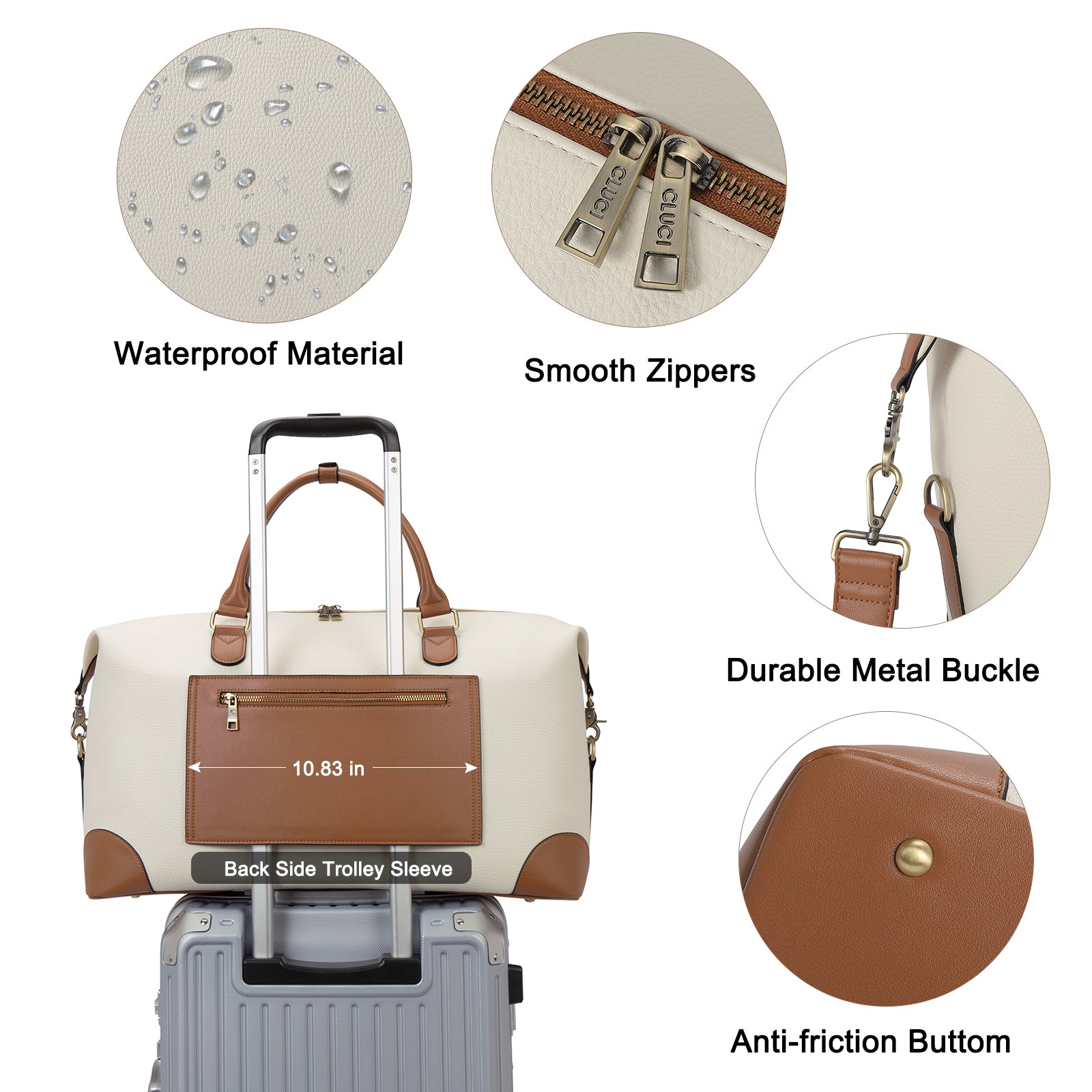 CLUCI Weekender Bag for Women Leather Travel Overnight Tote Duffel Bags with Trolley Sleeve