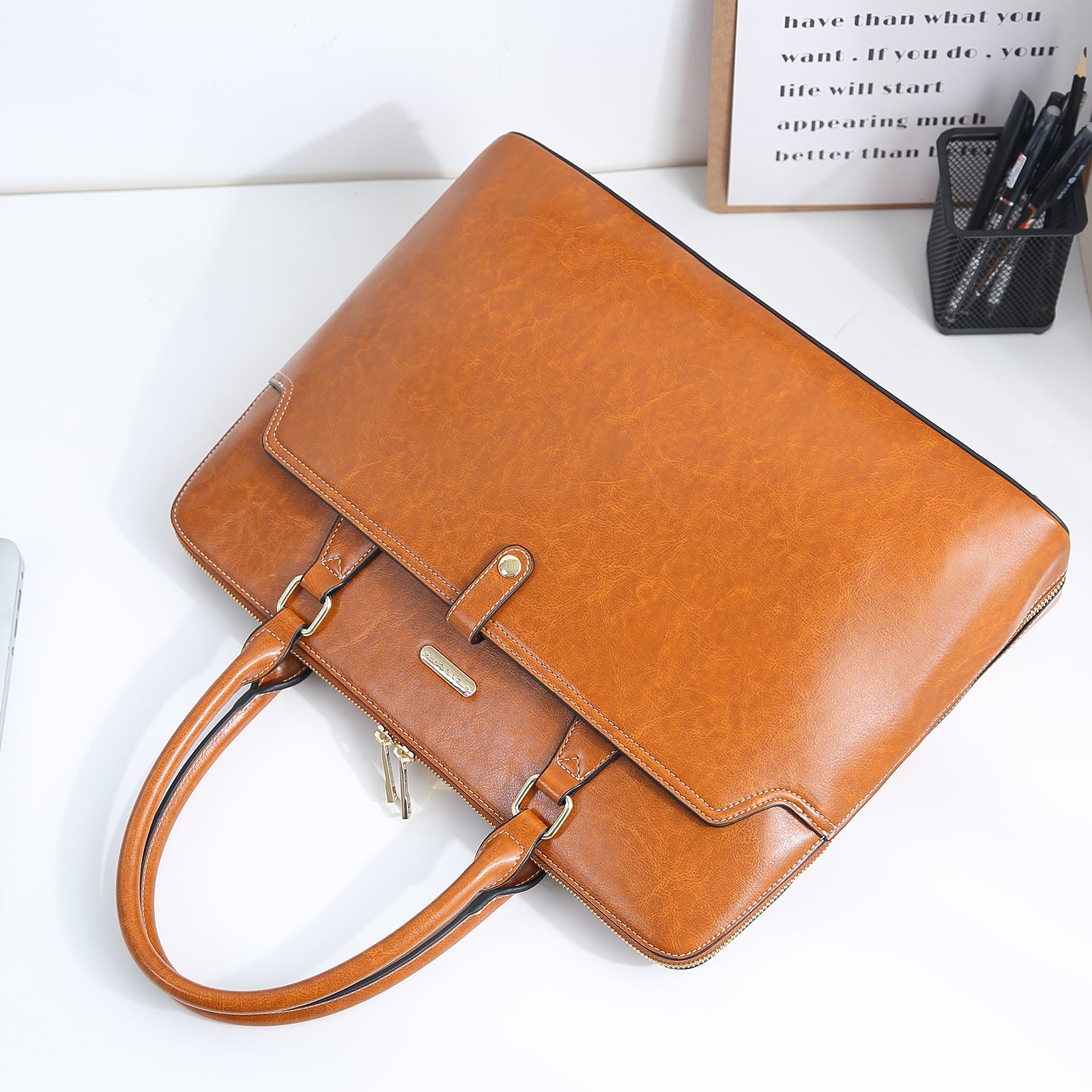 Claire  Premium Leather Messenger Briefcase For School And Work