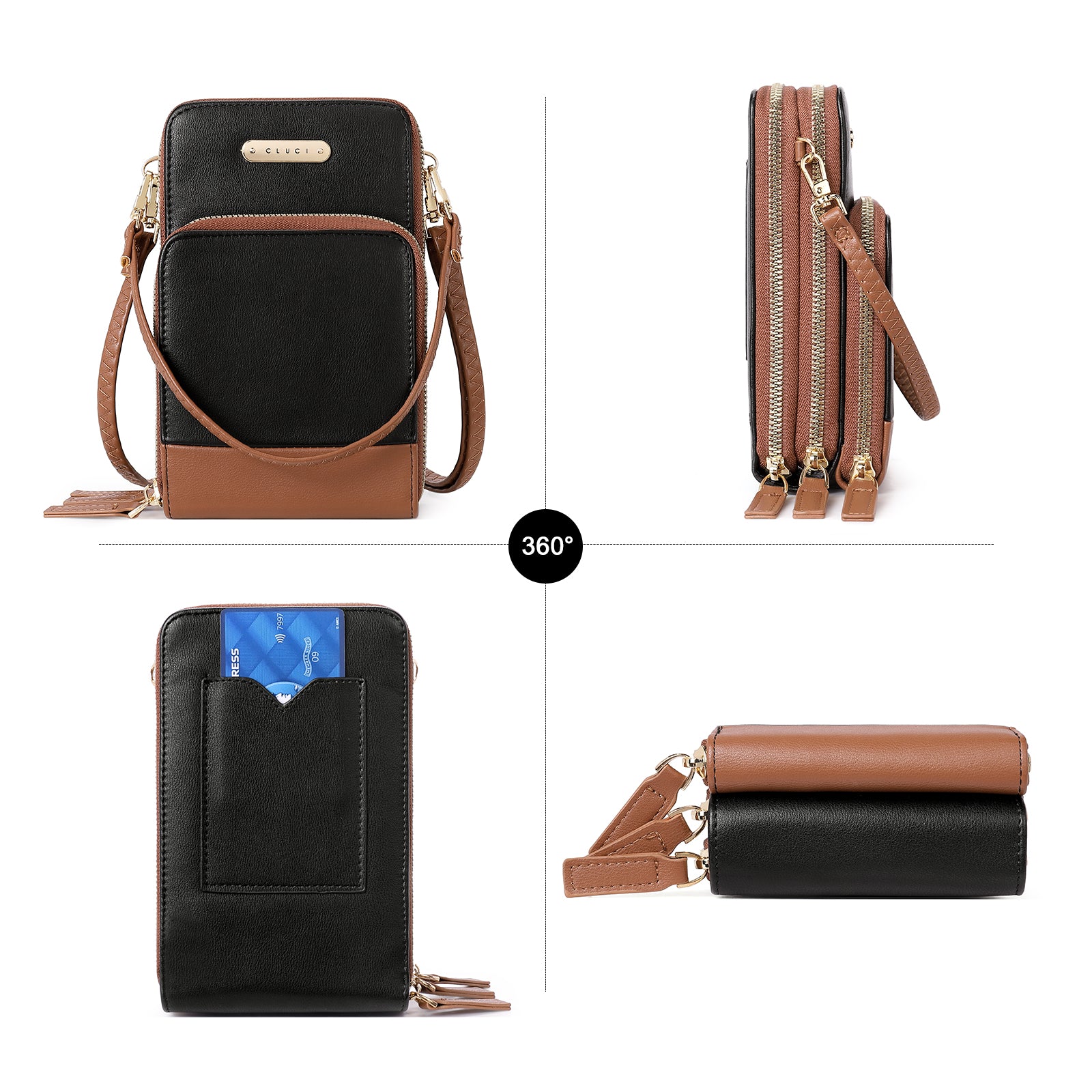CLUCI Small Crossbody Bag for Women Leather Cellphone Shoulder Purses Fashion Travel Designer Wallet