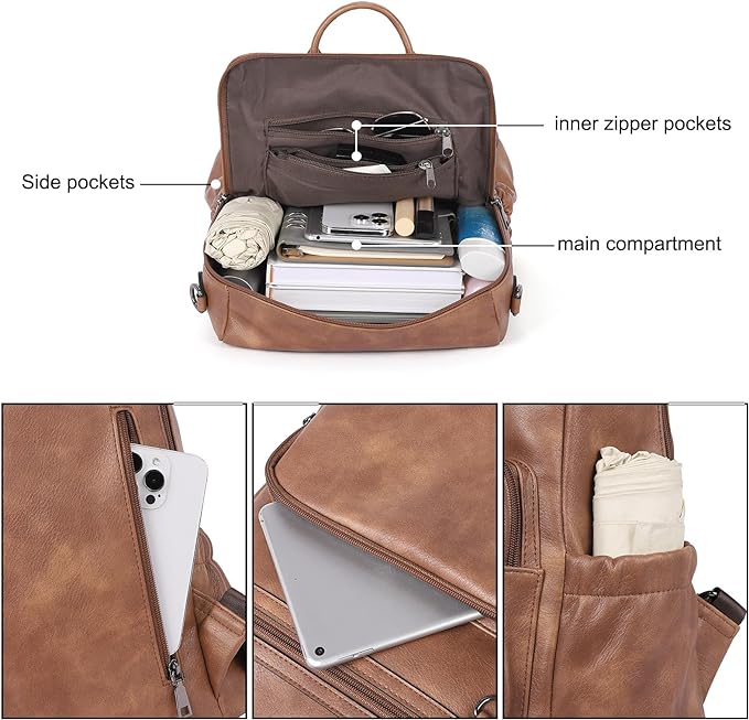 Greene Women's Leather Backpack Purse For Commuting | Two-Toned Vintage