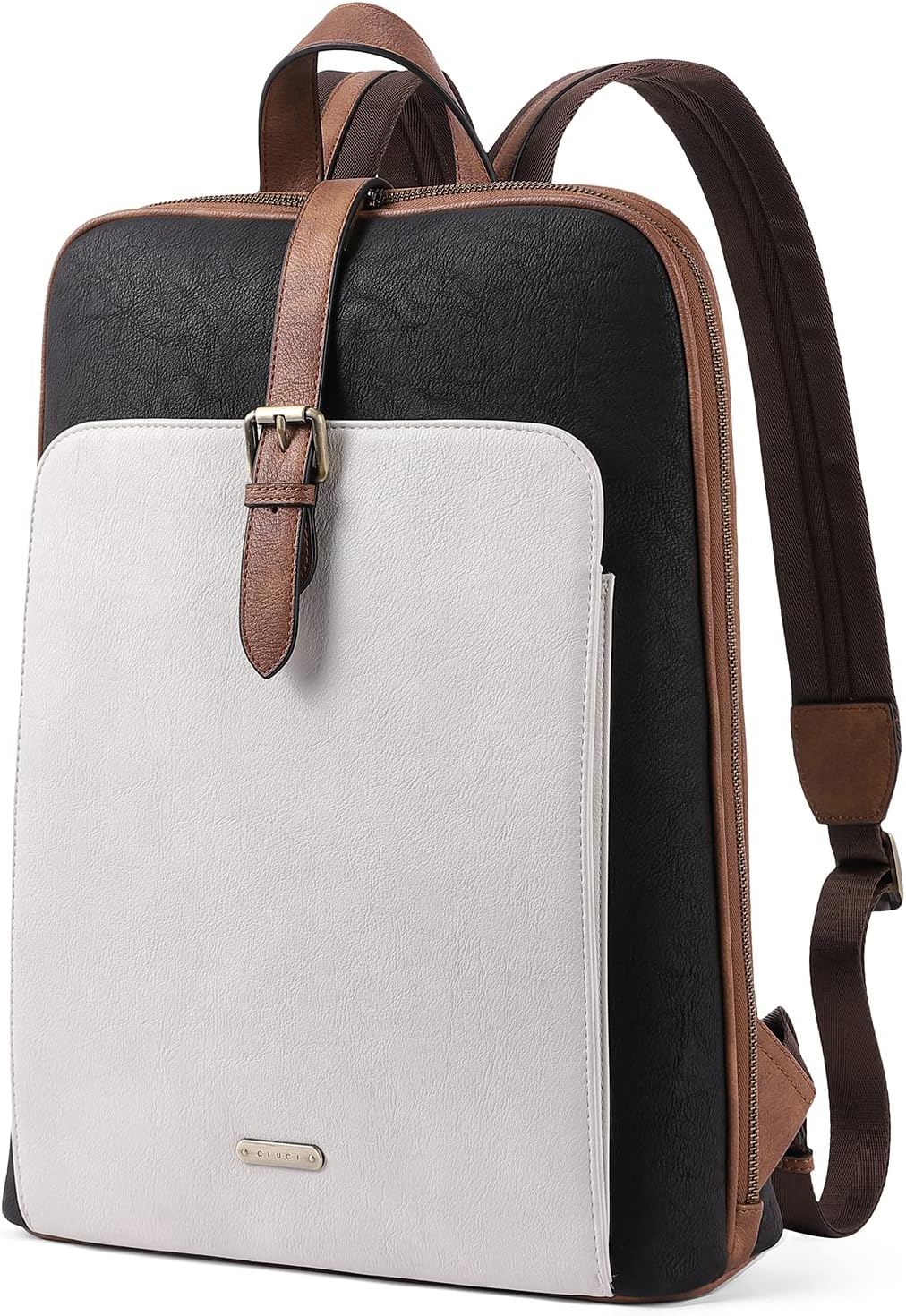 CLUCI Leather 15.6 inch Laptop Backpack Purse for Women Stylish Laptop Bag Work Computer Backpack College Bookbag