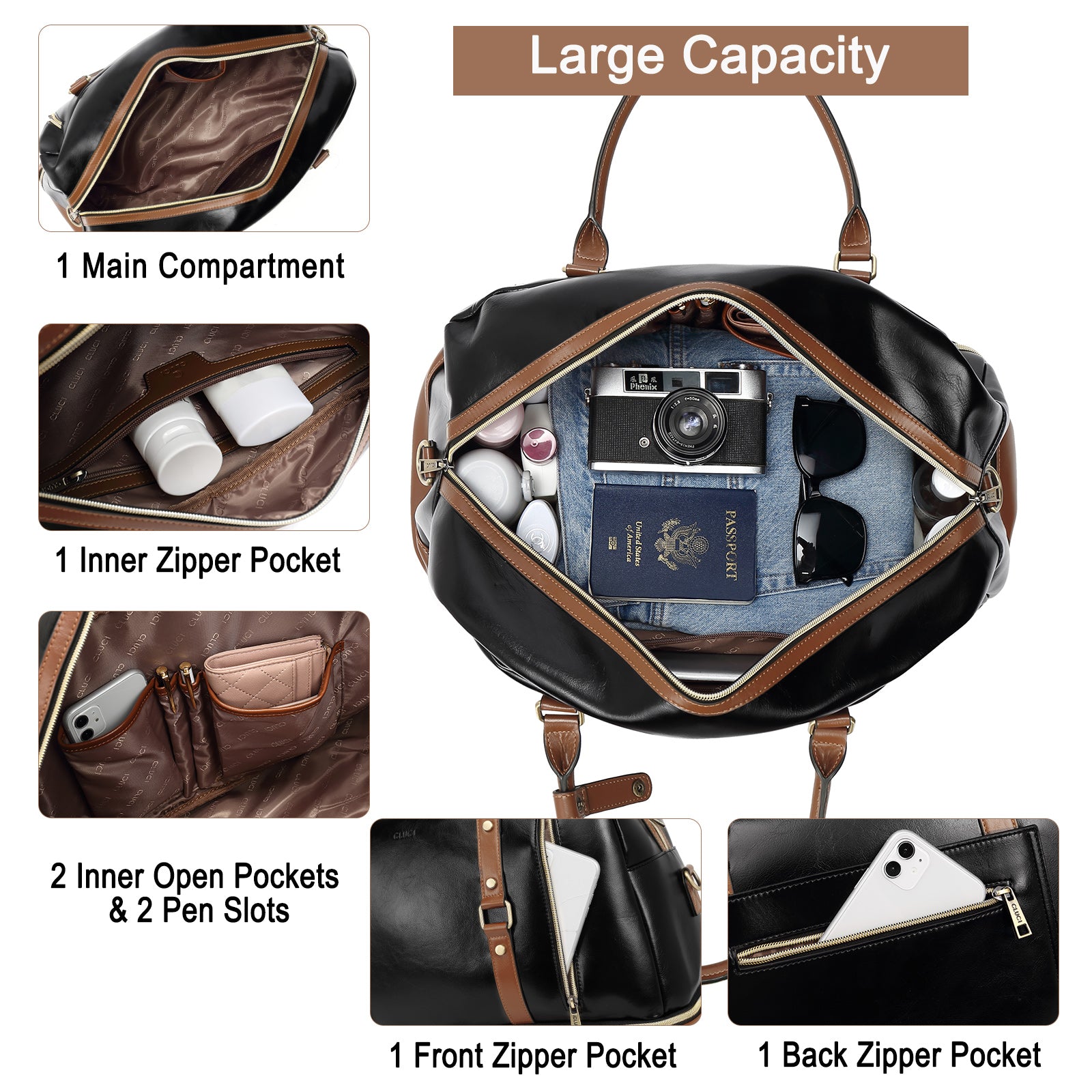 CLUCI Weekender Bag for Women Leather Overnight Carry on Travel Duffel Bags with Shoe Compartment