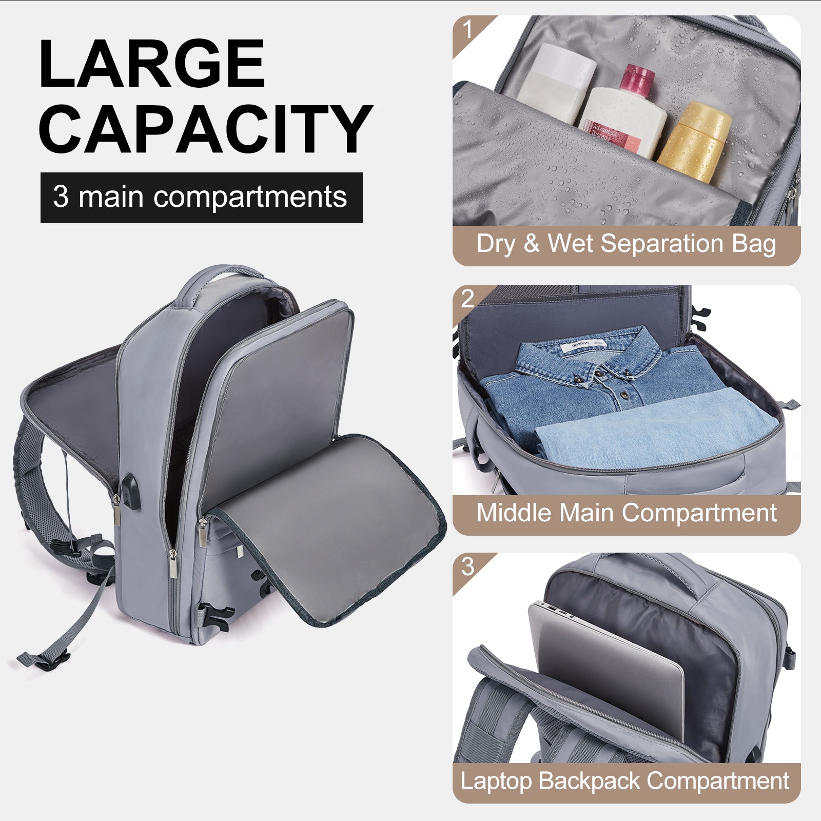CLUCI Travel Backpack 15.6 Inch College Laptop Backpack with USB Charging Port,Carry on Backpack for Airplanes