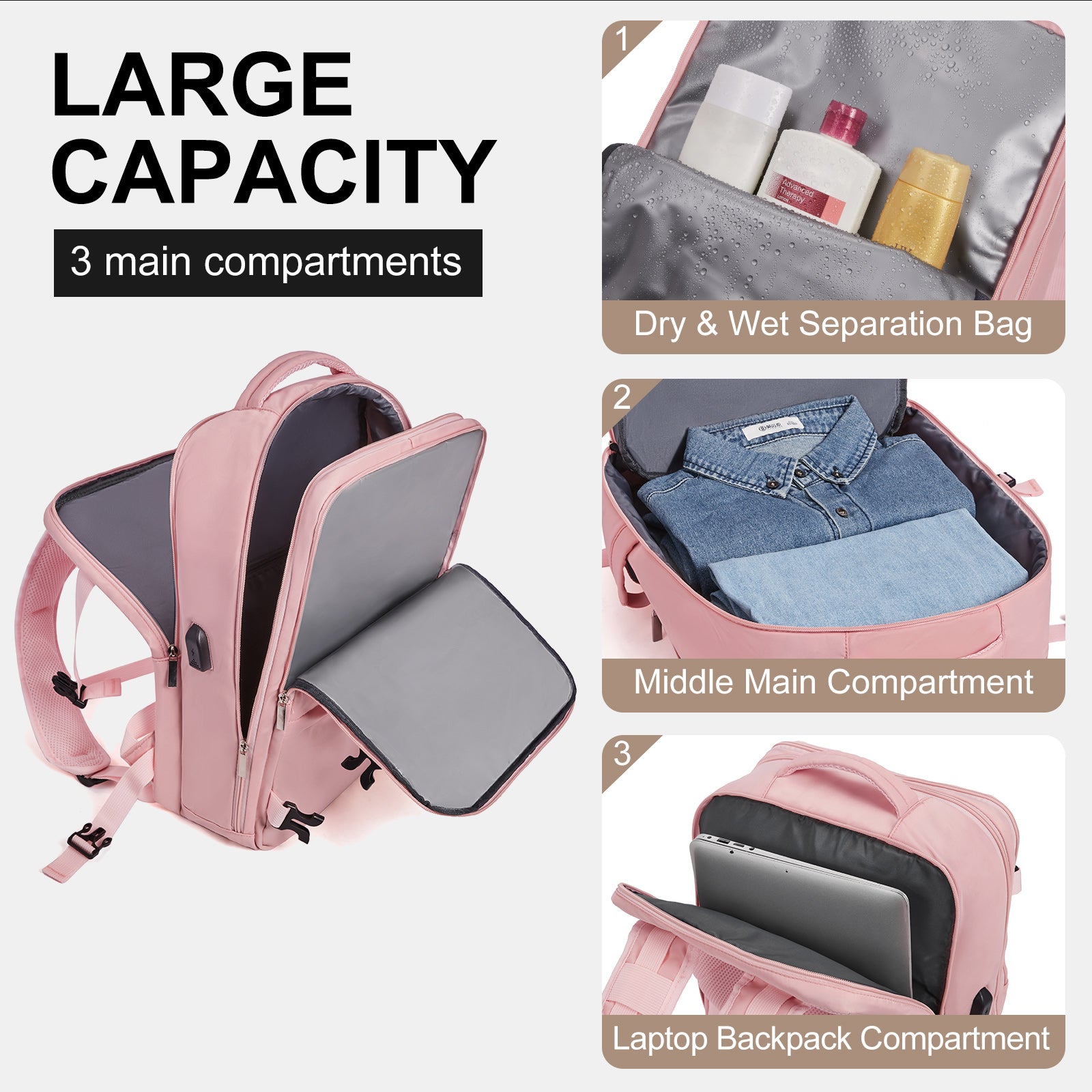 CLUCI Travel Backpack 15.6 Inch College Laptop Backpack with USB Charging Port,Carry on Backpack for Airplanes