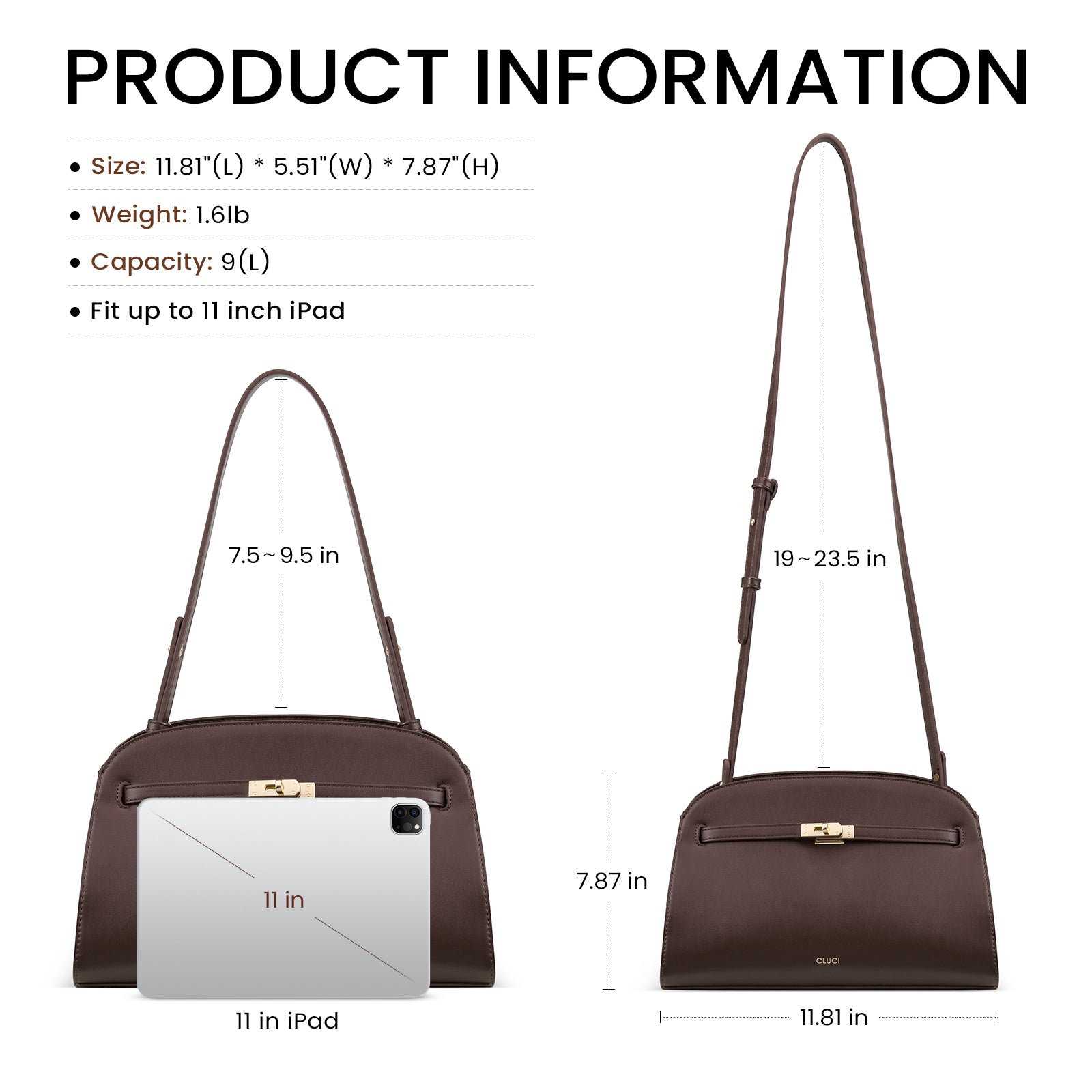 Water Repellent Shoulder Handbags with 2 Adjustable Straps Leather Crossbody Bag