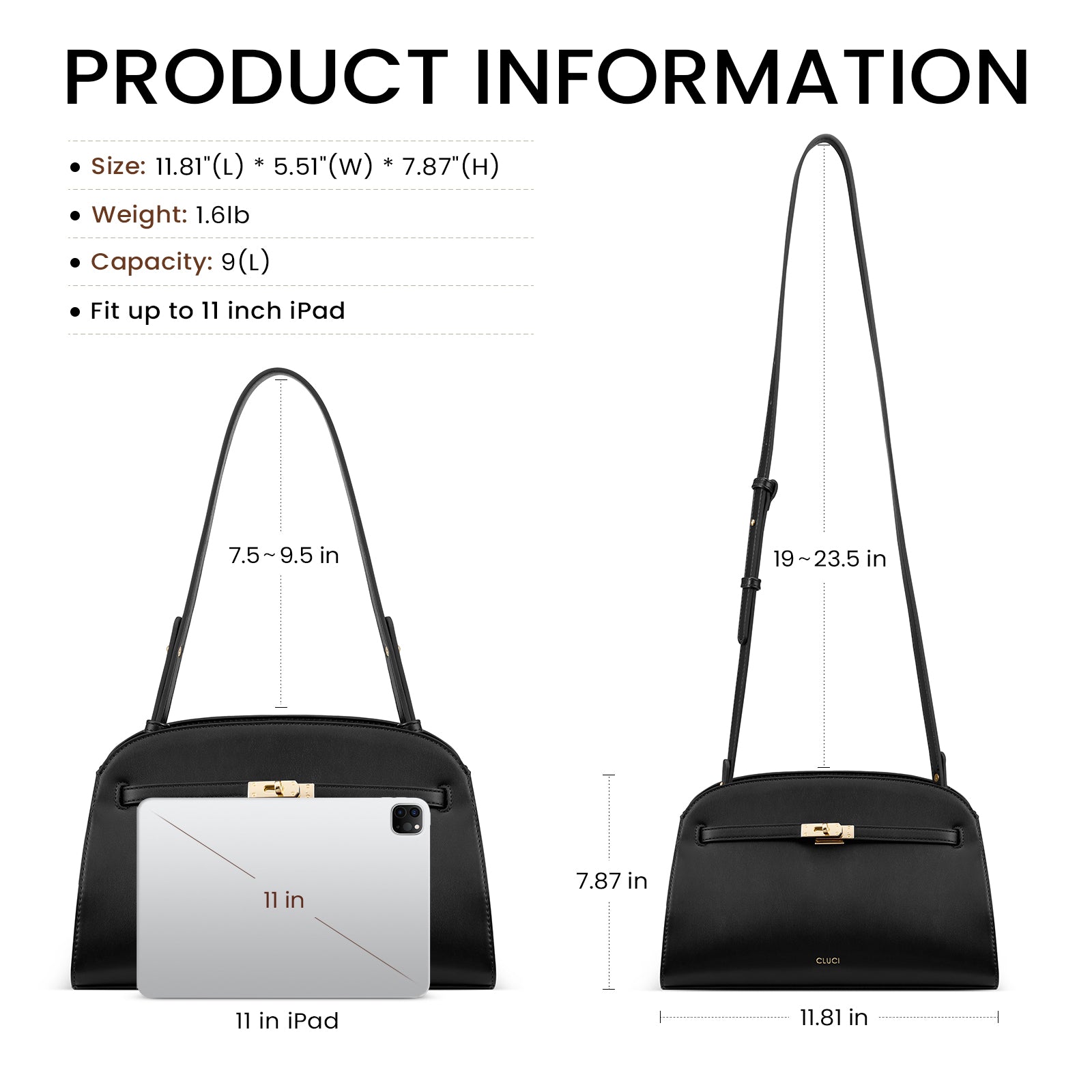 Water Repellent Shoulder Handbags with 2 Adjustable Straps Leather Crossbody Bag