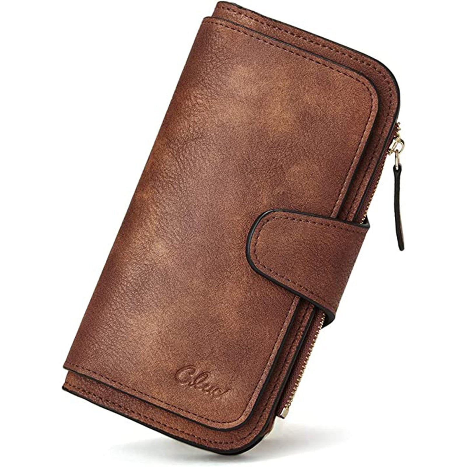 CLUCI Women Wallet Leather RFID Blocking Designer Trifold Card Holder Ladies Clutch with ID Window