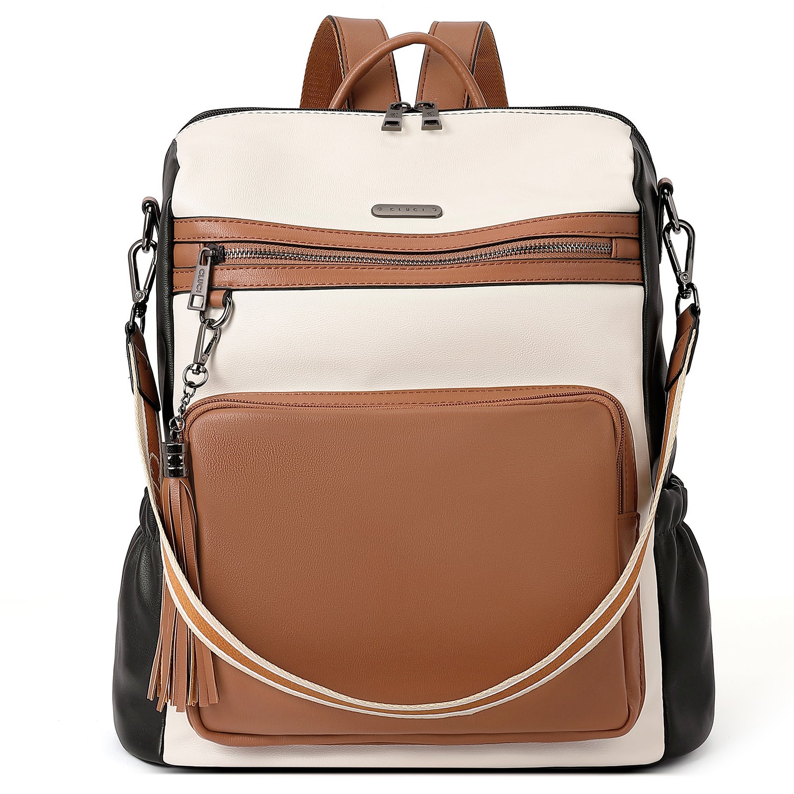 CLUCI Backpack Purse for Women Fashion Leather Designer Travel Large Ladies Shoulder Bags with Tassel