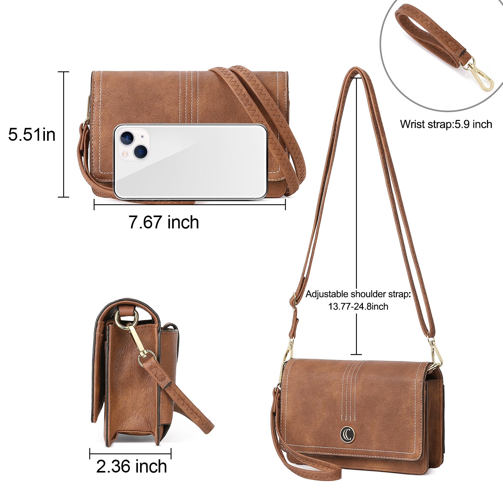 CLUCI Crossbody Purse for Women, Wristlet Wallet, Small Shoulder Bag with Card Slots, Leather Flap Cell phone Clutch