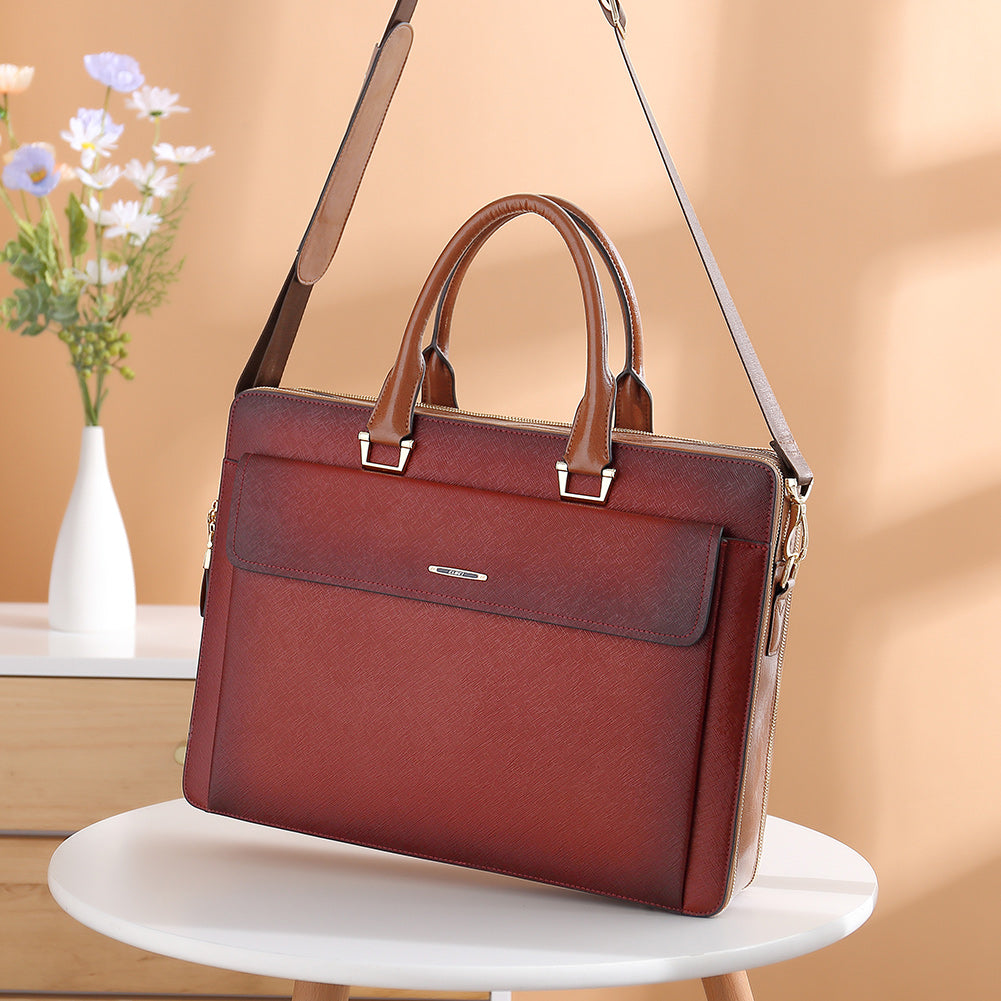 Davison Womens Slim Leather Briefcase  Carry 15.6 Inch Laptop