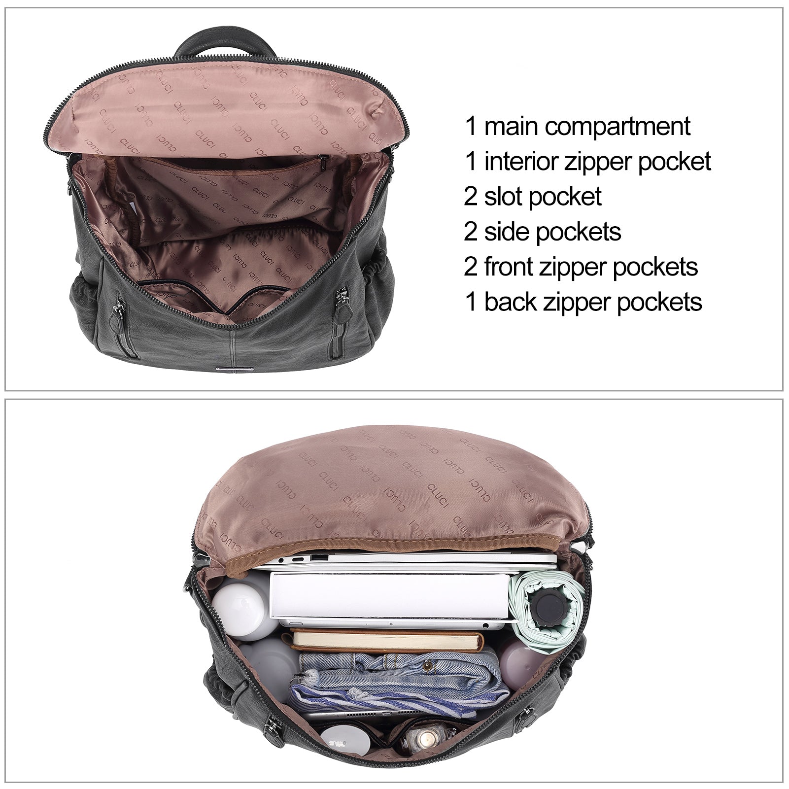 CLUCI Leather Backpack Purse for Women Travel Convertible Ladies Large Fashion Casual Daypack