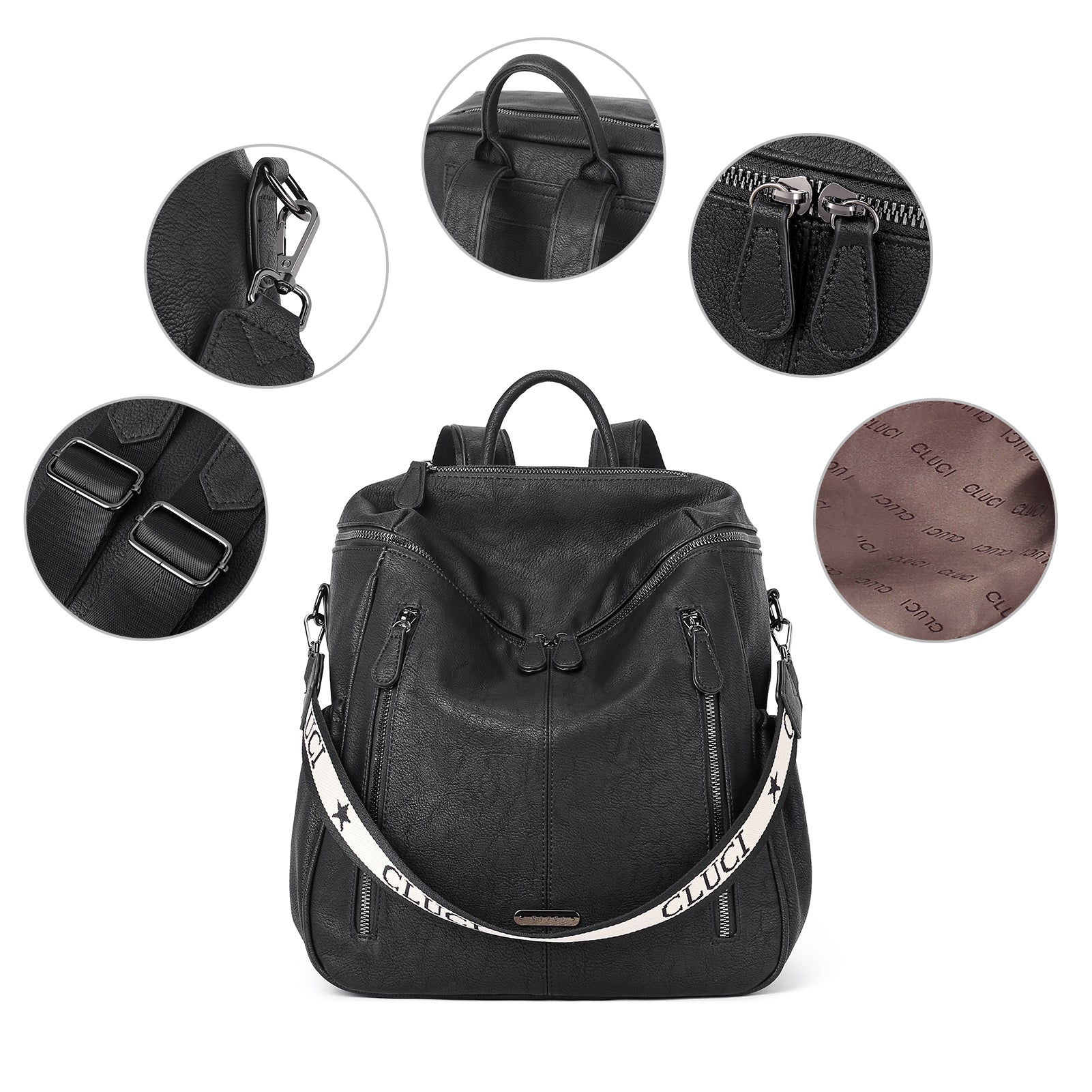 CLUCI Leather Backpack Purse for Women Travel Convertible Ladies Large Fashion Casual Daypack
