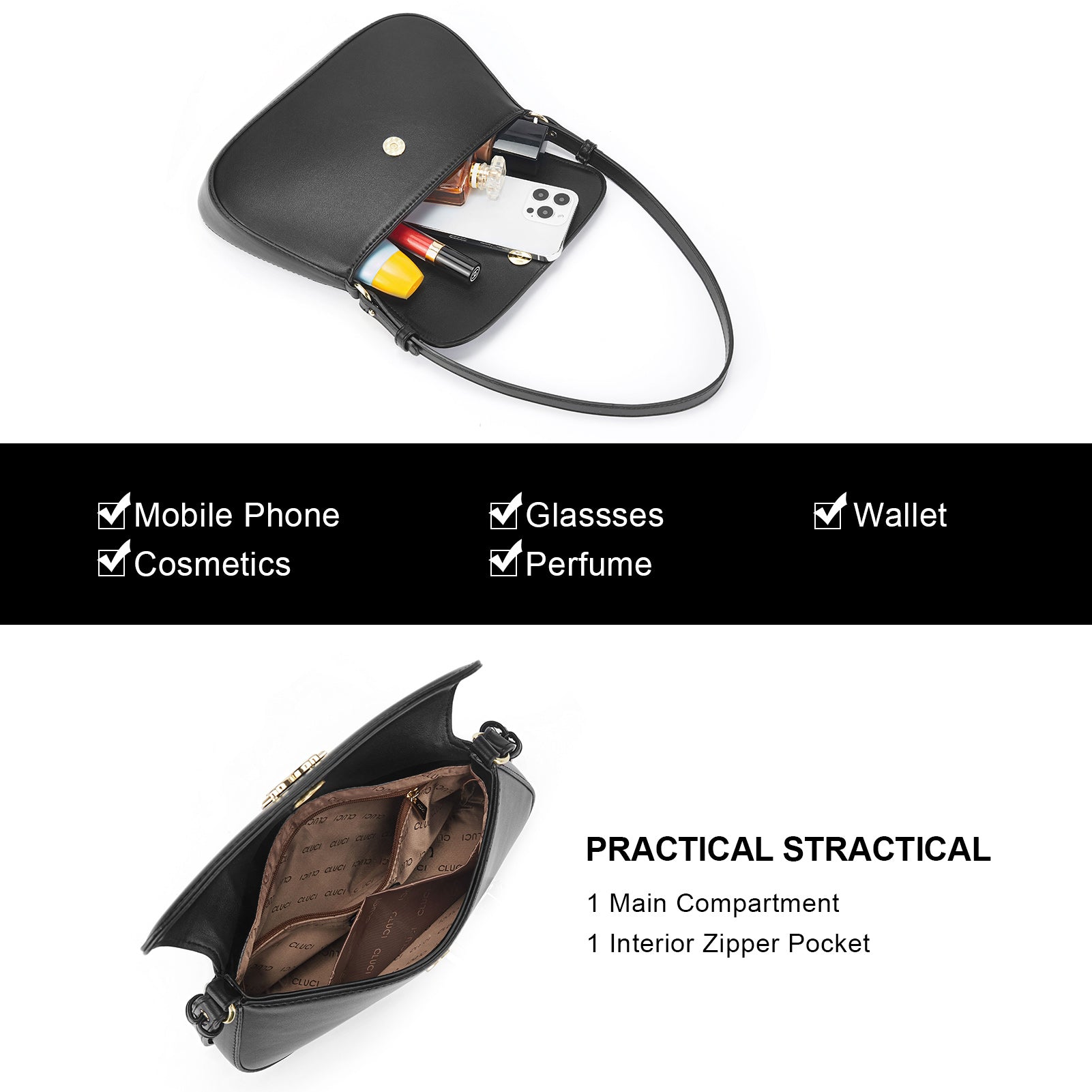 CLUCI Purses for women Small Shoulder Bag Cute Clutch Designer Tote Handbags Leather Crossbody Hobo purse