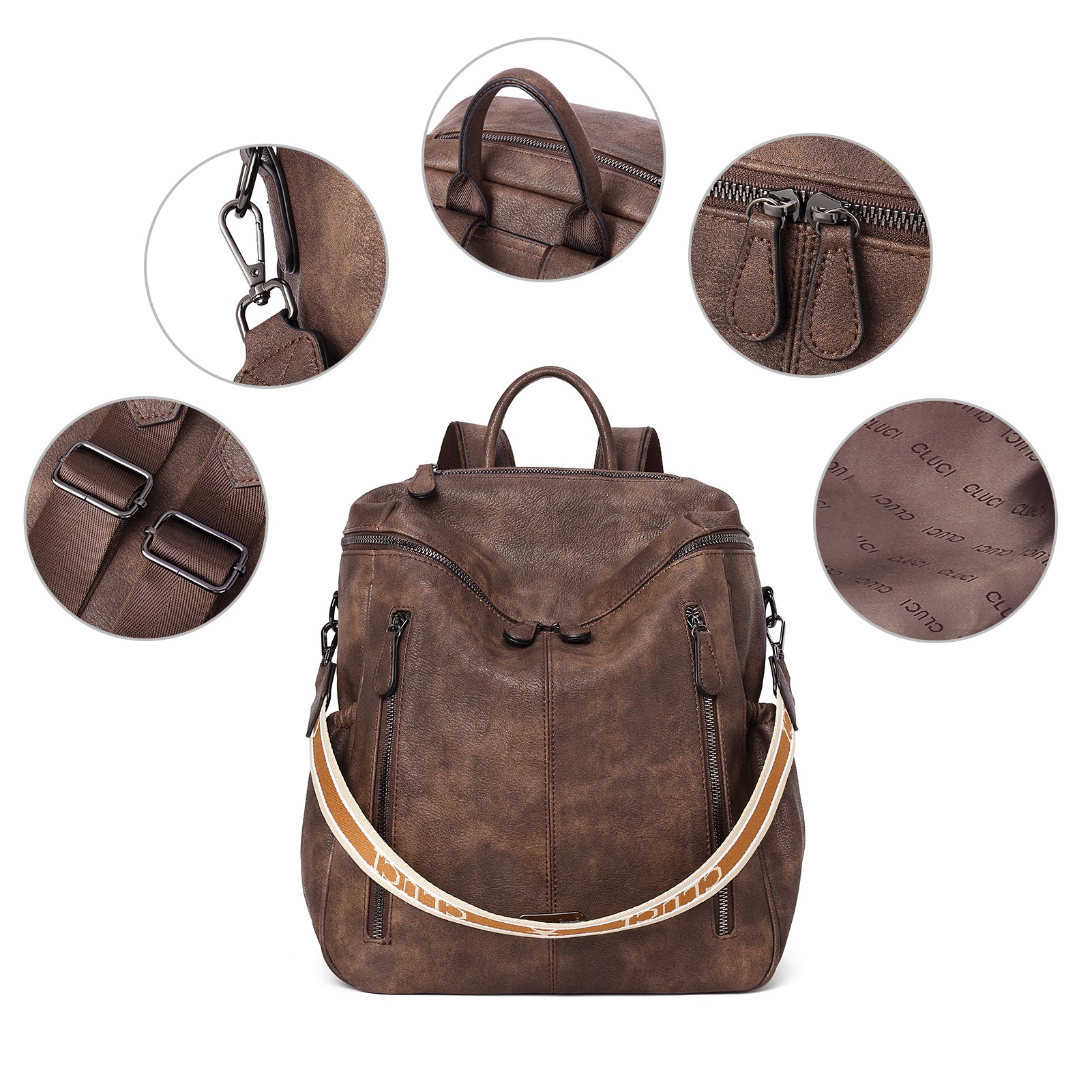 CLUCI Leather Backpack Purse for Women Travel Convertible Ladies Large Fashion Casual Daypack
